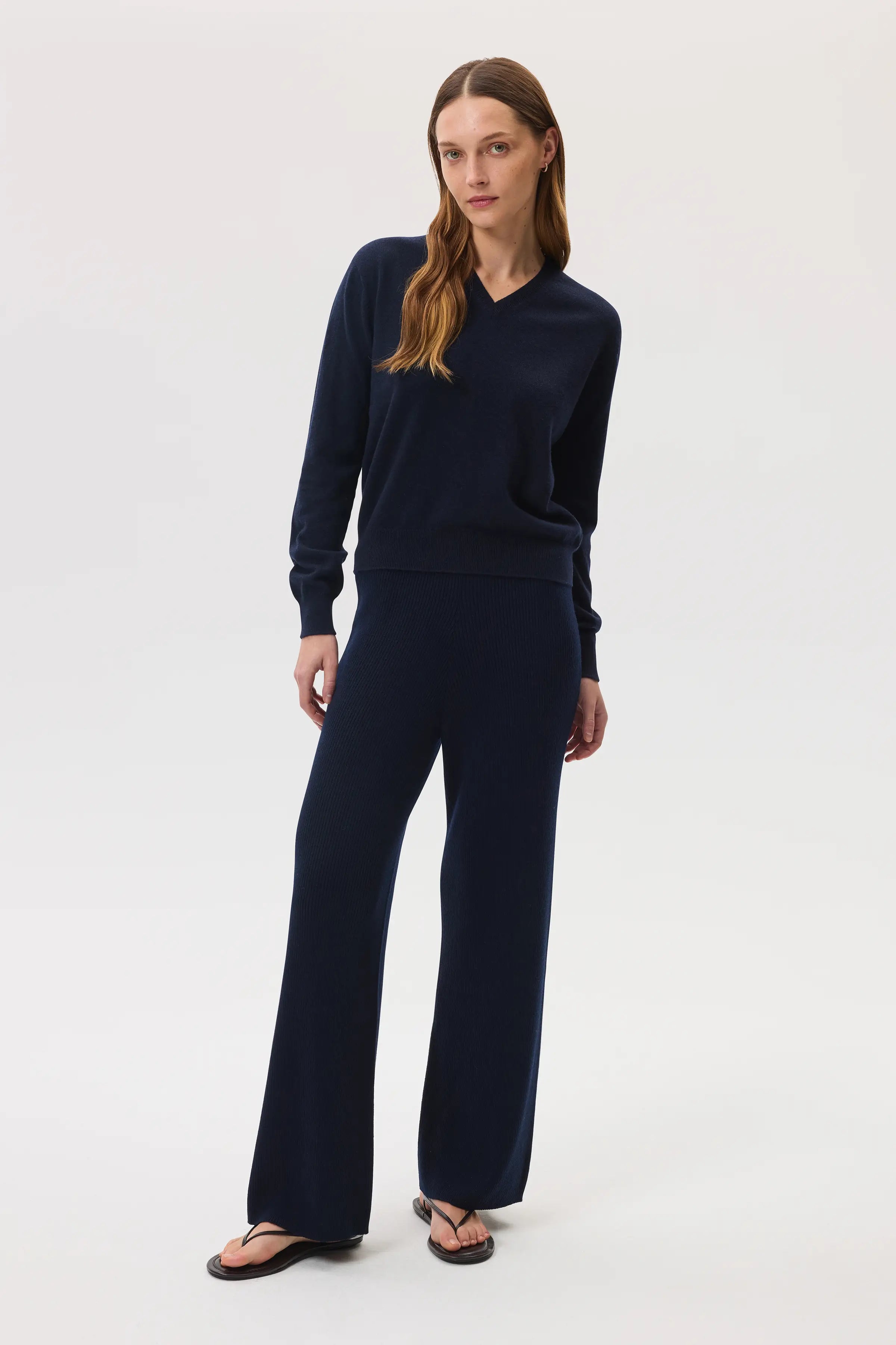 Classic Navy Cashmere V Neck Jumper
