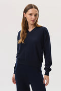 Classic Navy Cashmere V Neck Jumper