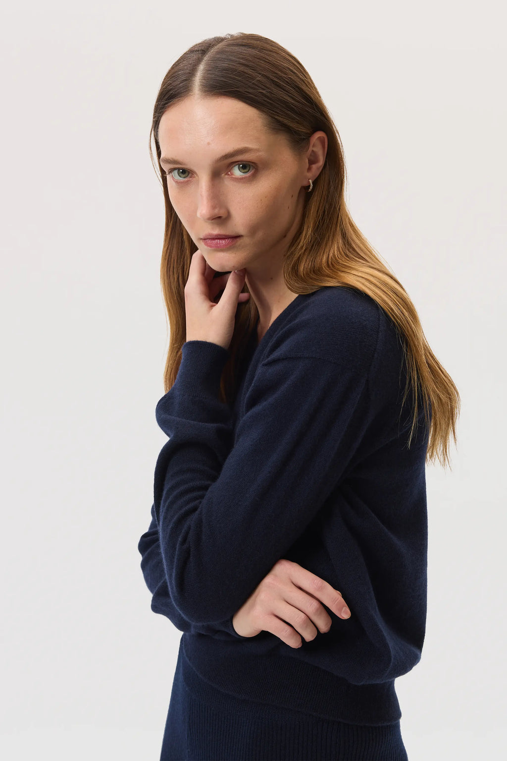 Classic Navy Cashmere V Neck Jumper