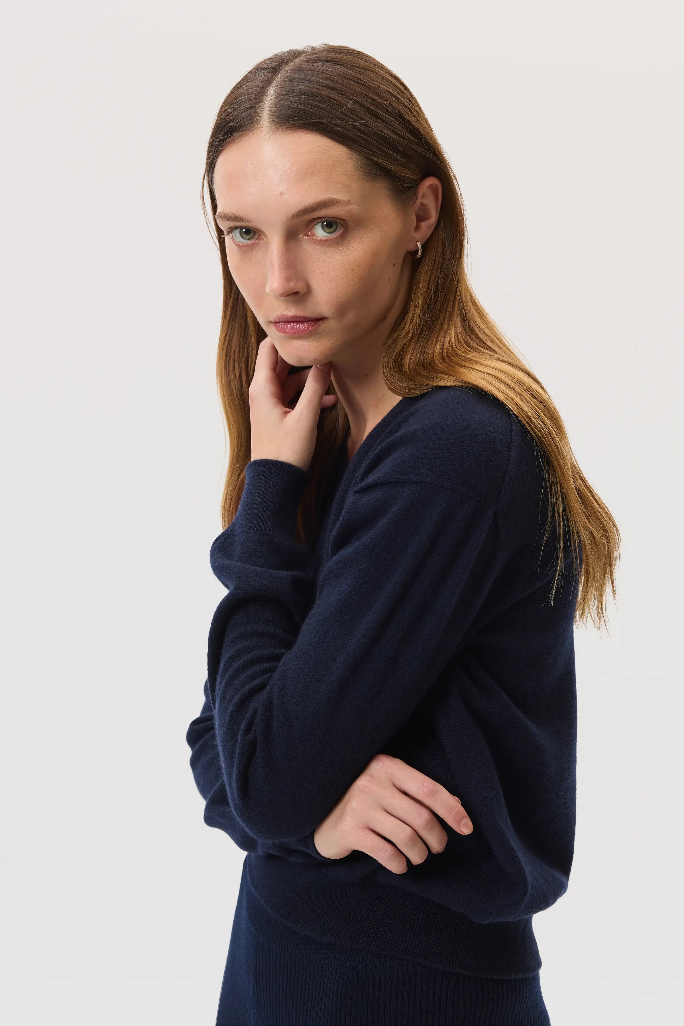 Classic Navy Cashmere V Neck Jumper