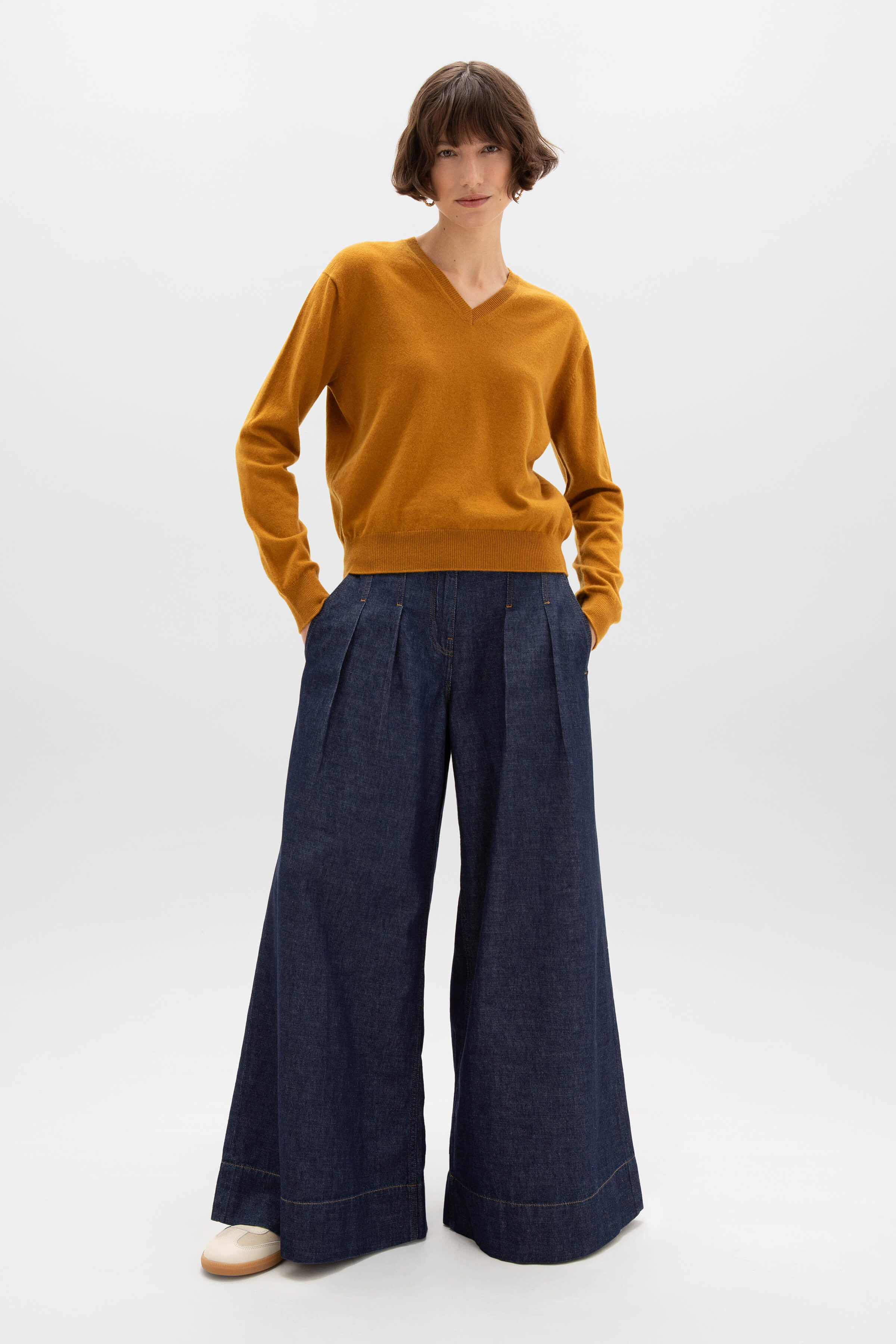 Dark Yellow Cashmere V Neck Jumper