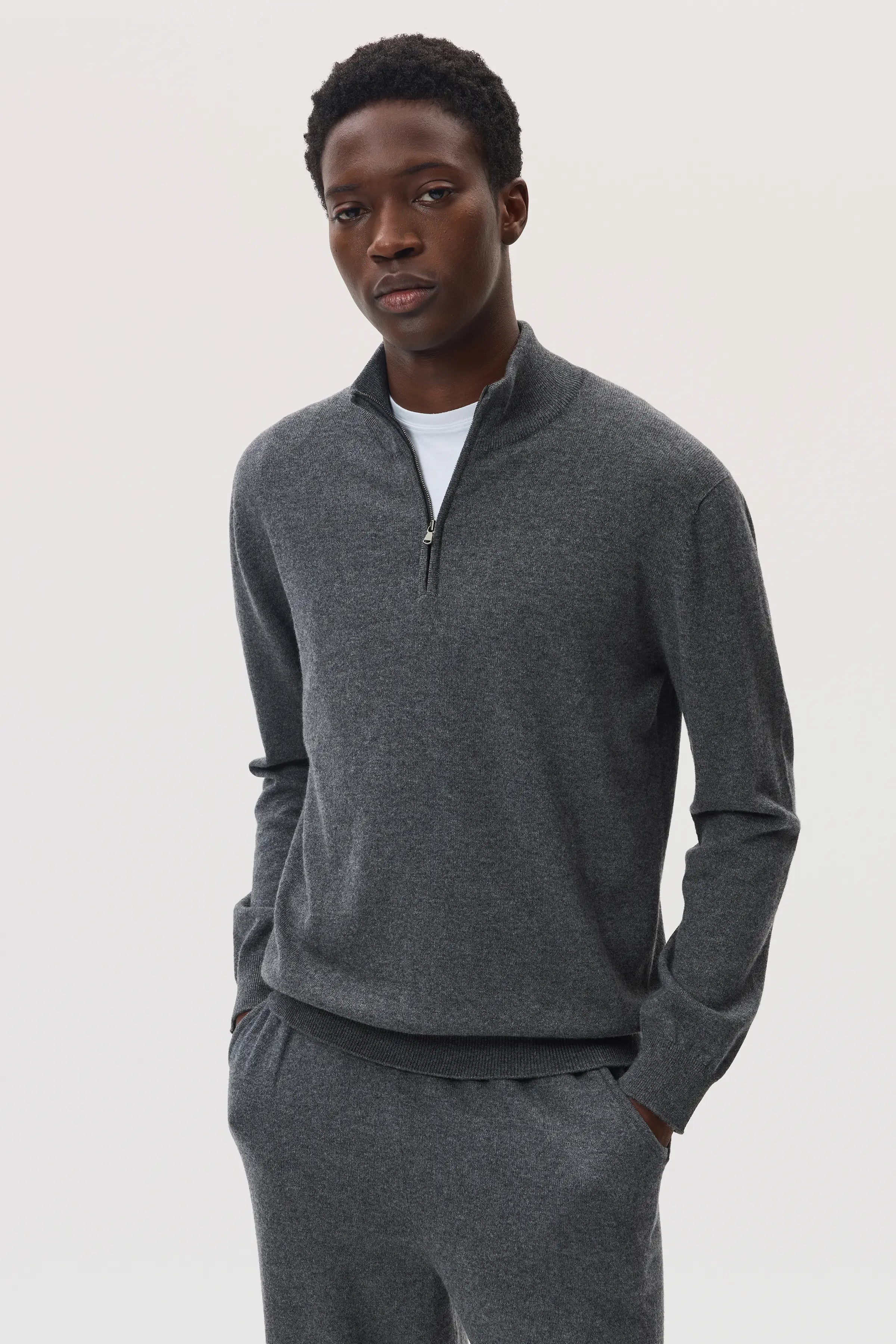 Classic Cashmere Mid Grey Zip Neck Jumper