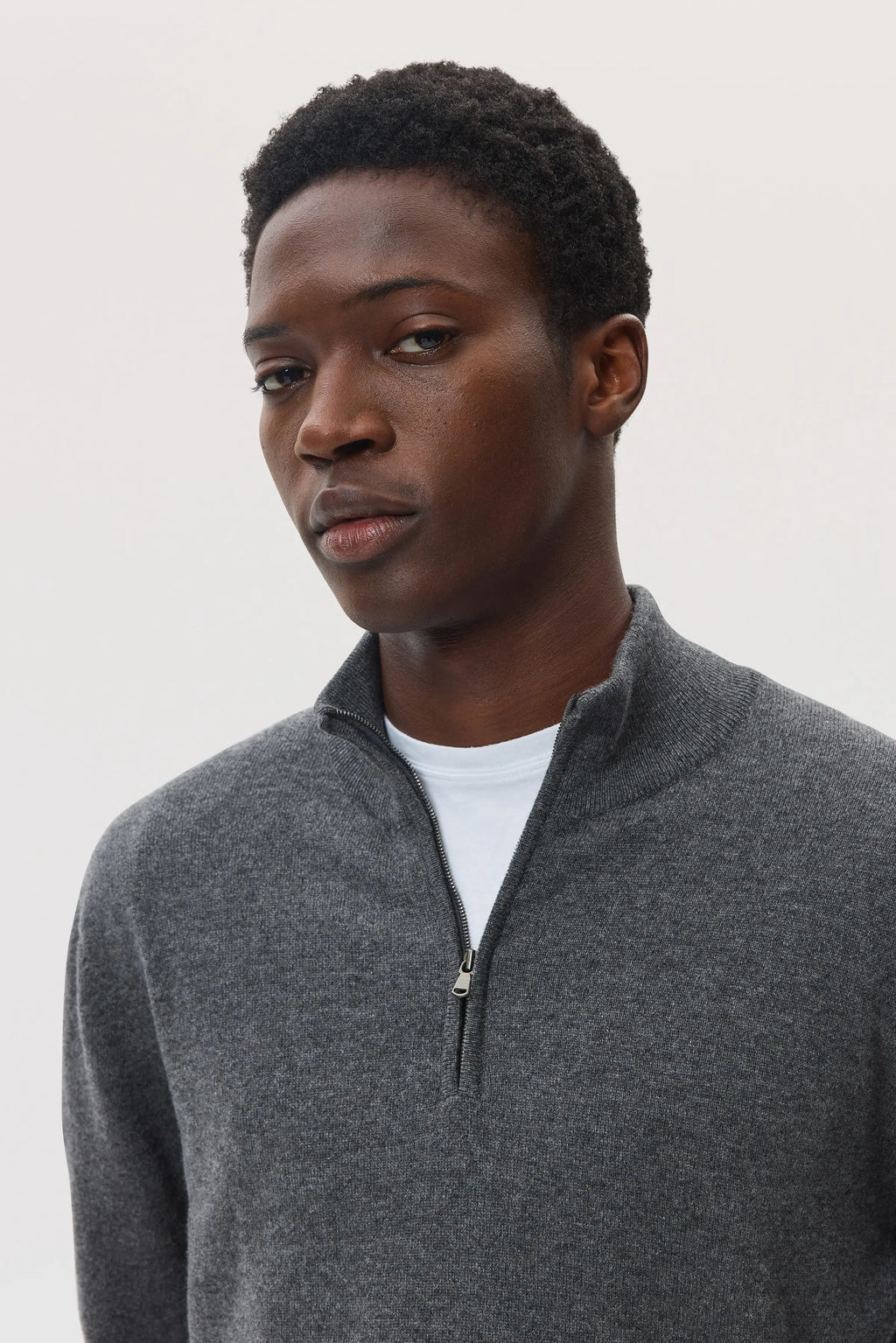 Classic Cashmere Mid Grey Zip Neck Jumper