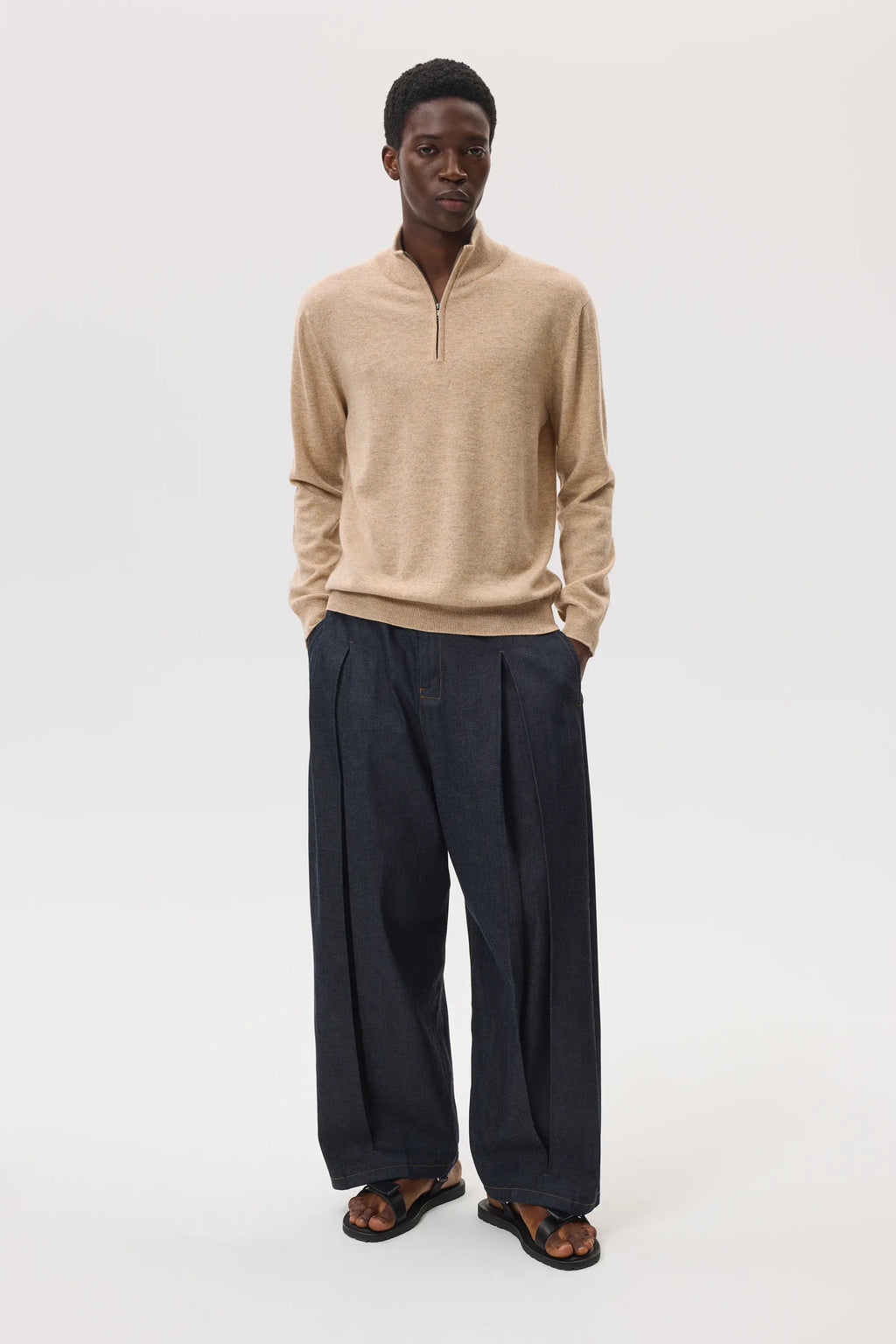 Classic Cashmere Natural Zip Neck Jumper
