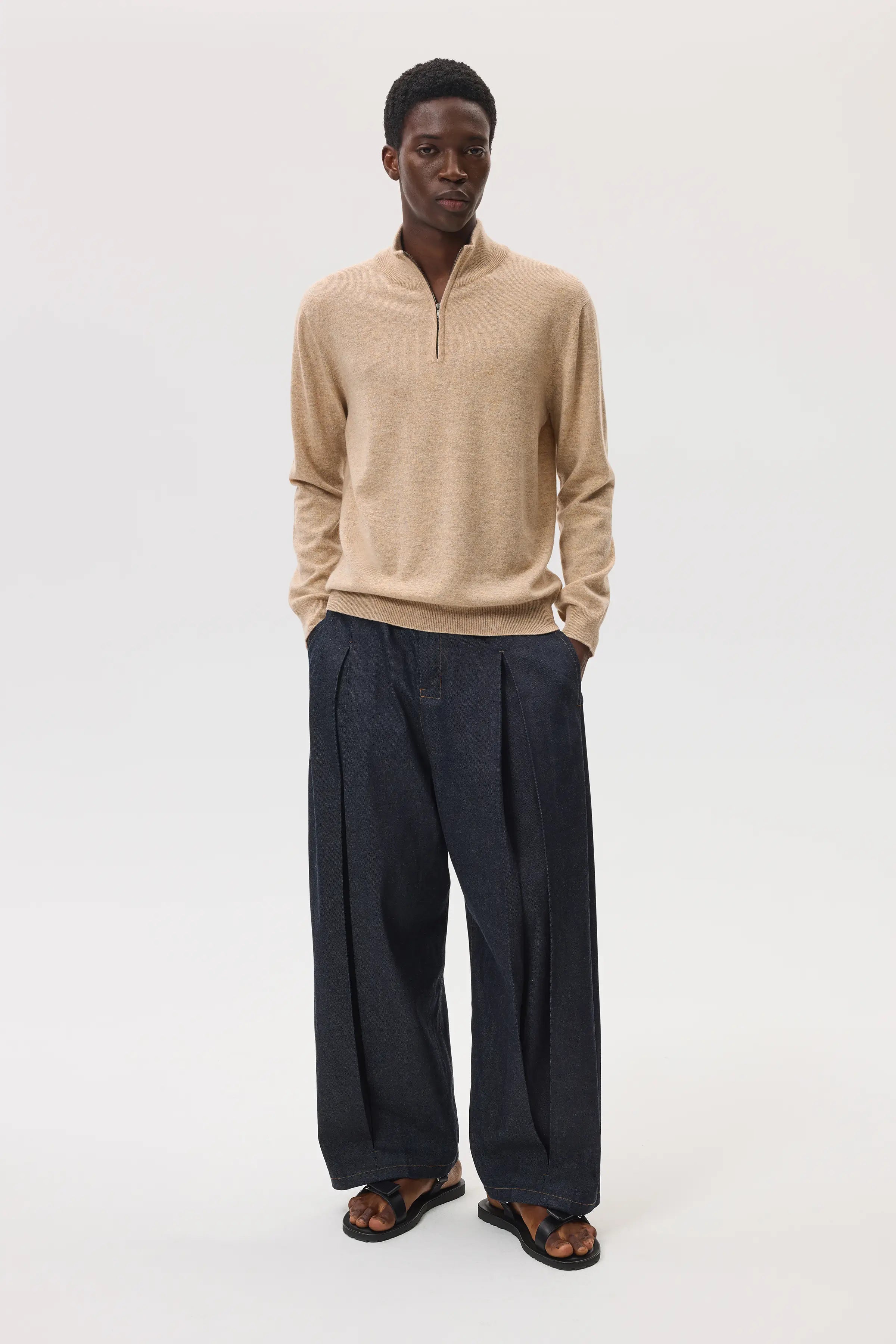 Classic Cashmere Natural Zip Neck Jumper