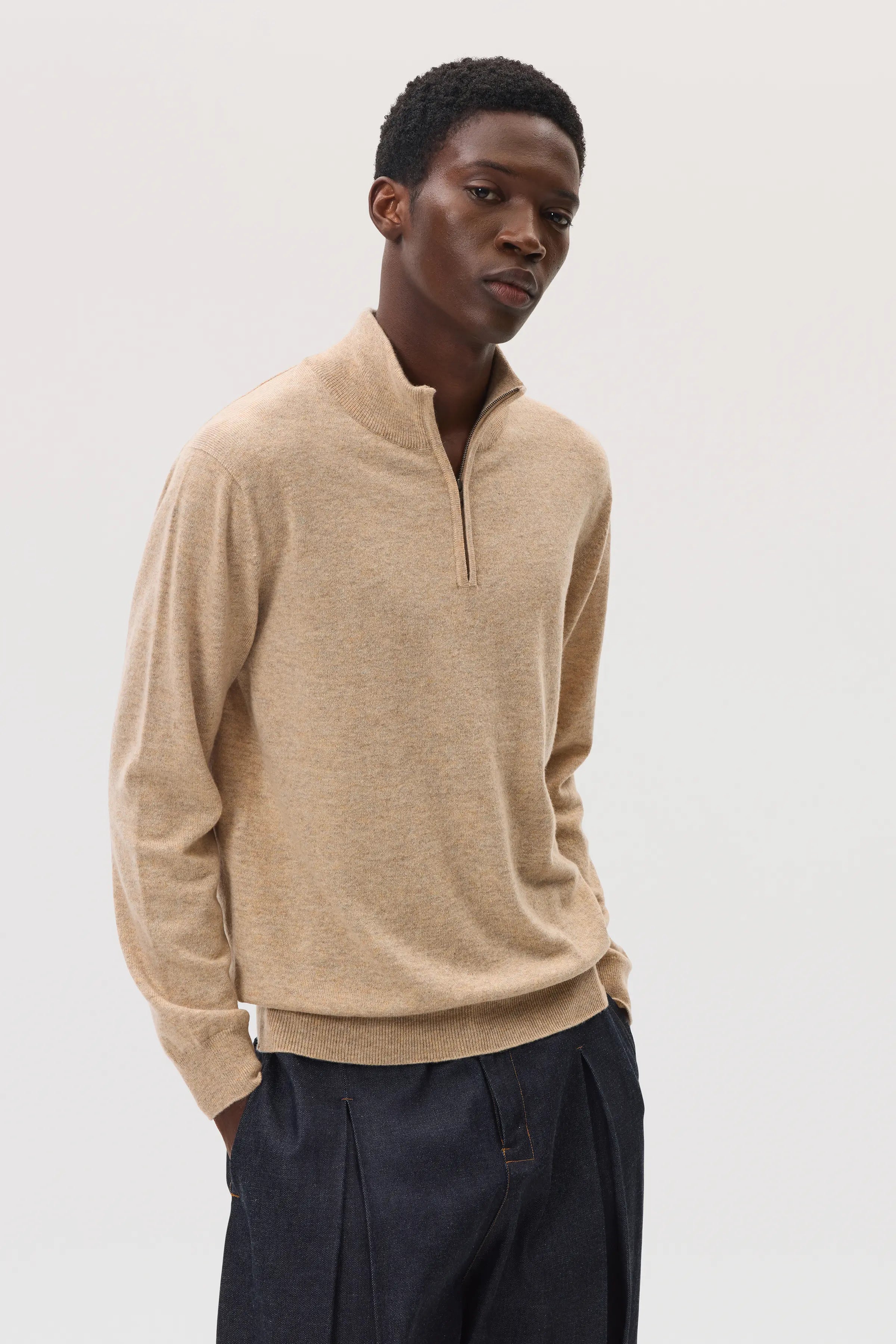 Classic Cashmere Natural Zip Neck Jumper