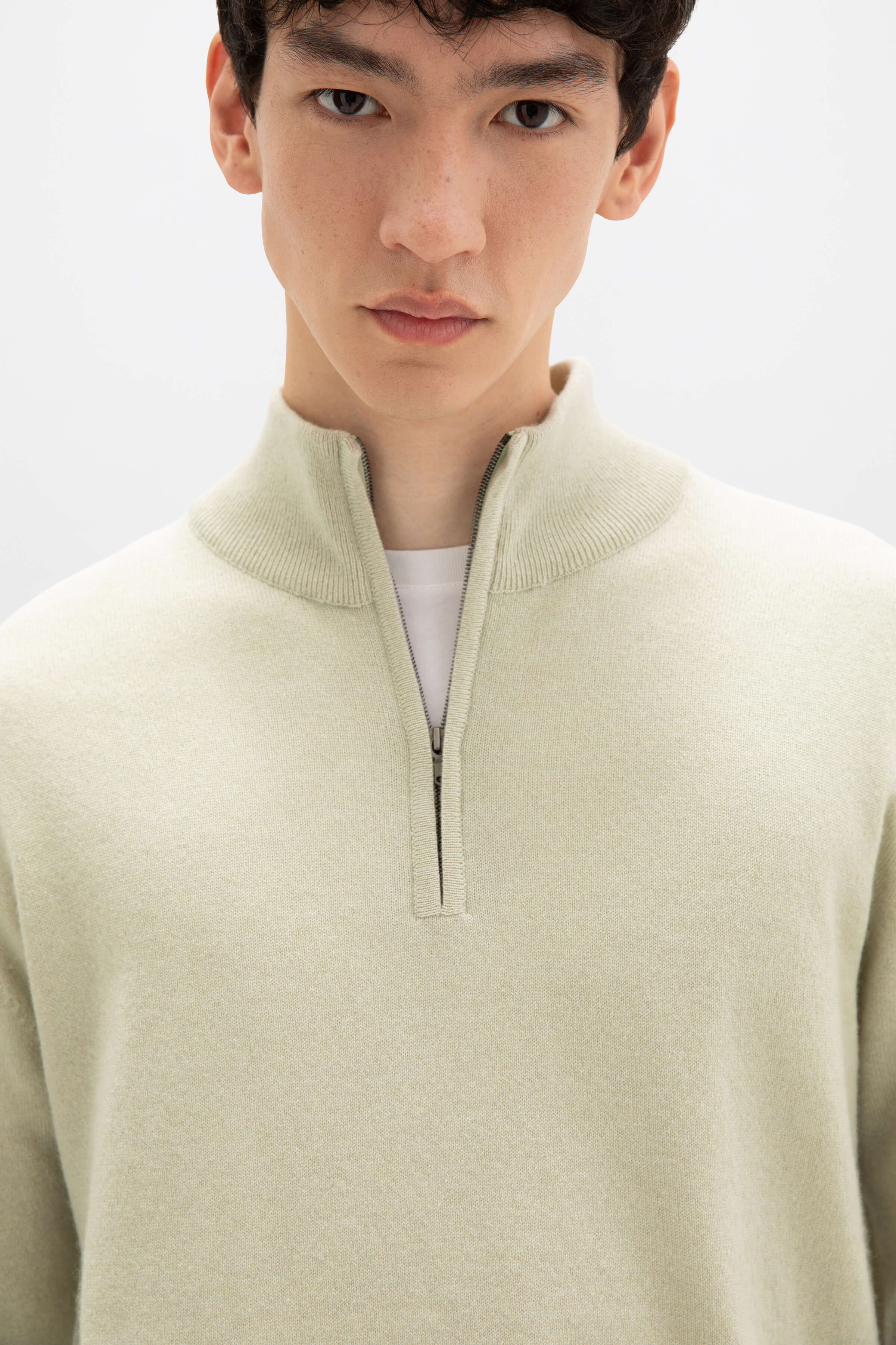 Light Green Cashmere Zip Neck Jumper