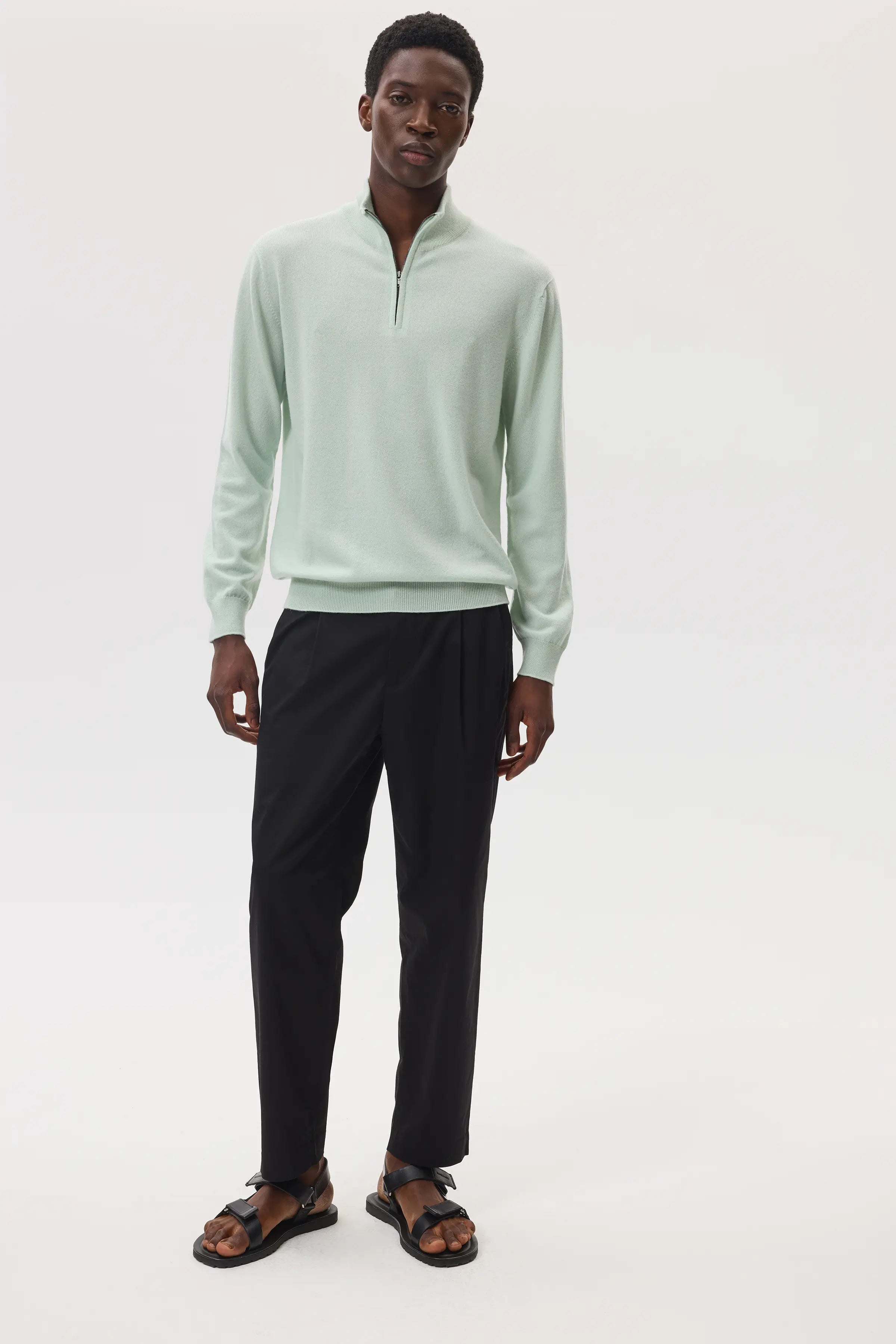 Classic Cashmere Light Green Zip Neck Jumper