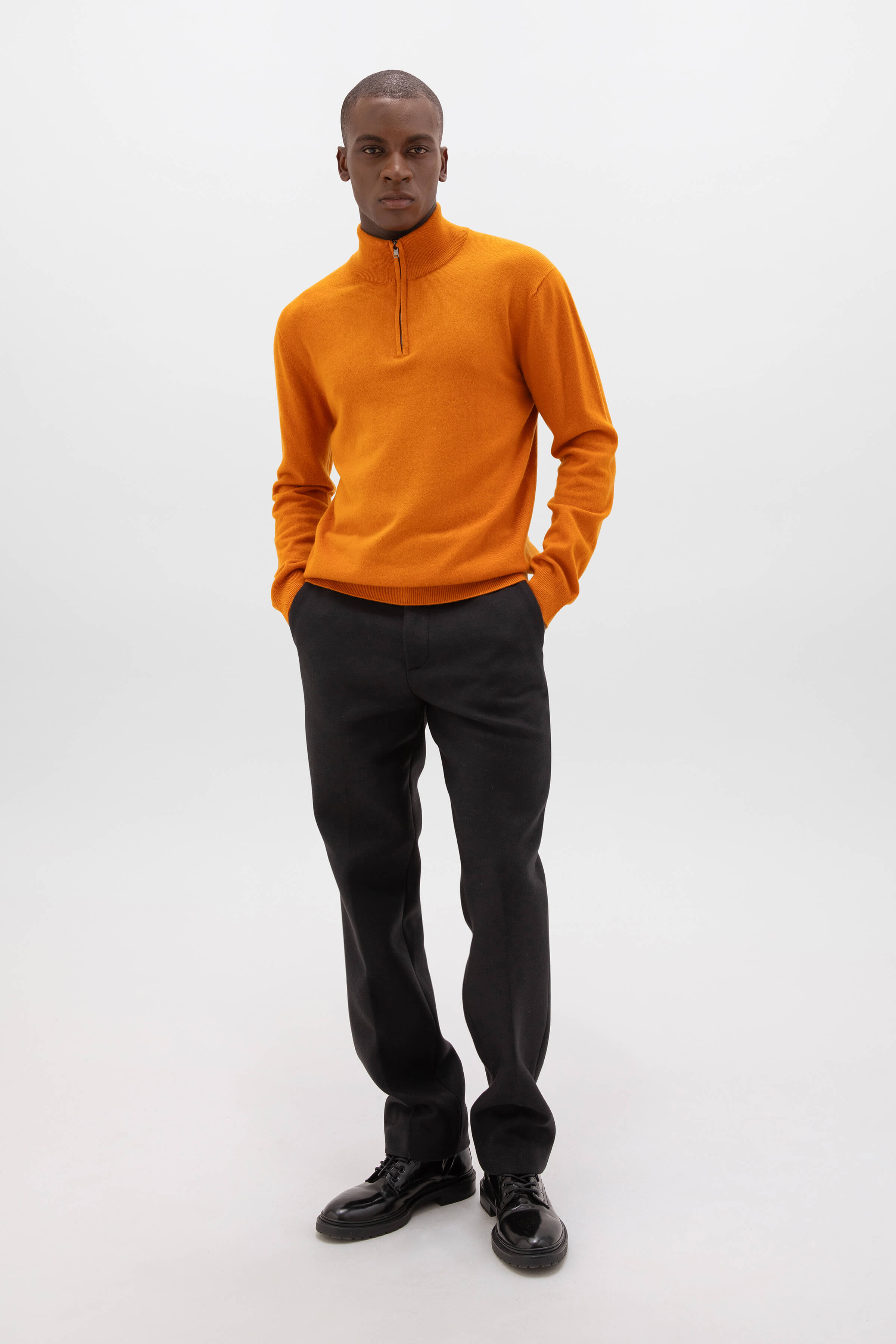 Orange Cashmere Zip Neck Jumper