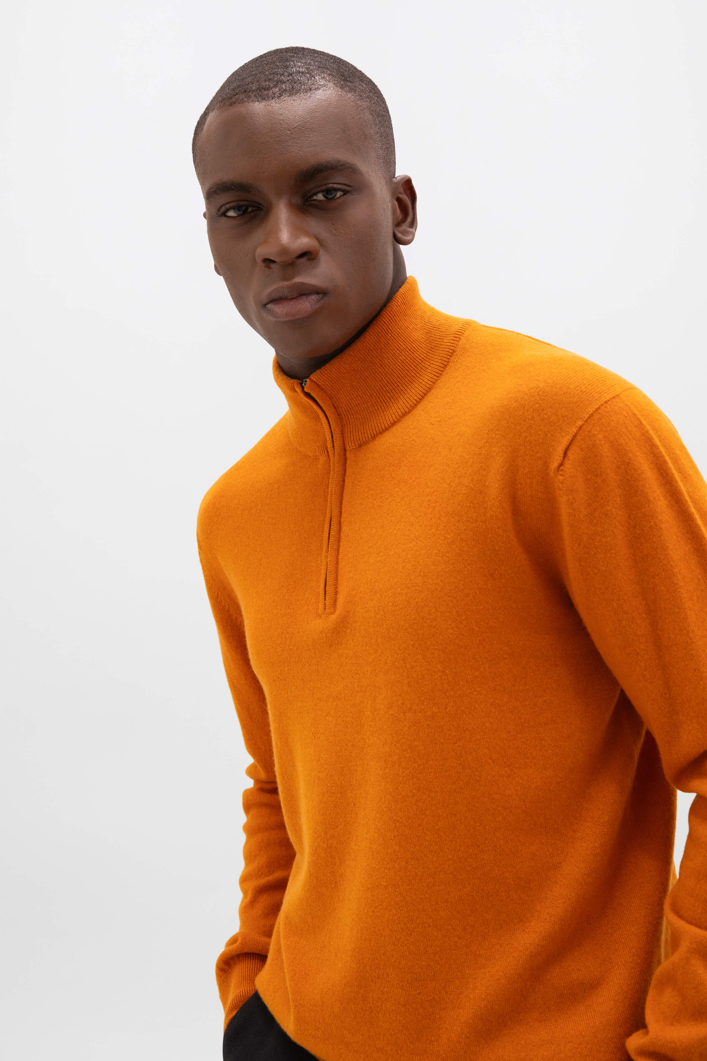 Orange Cashmere Zip Neck Jumper