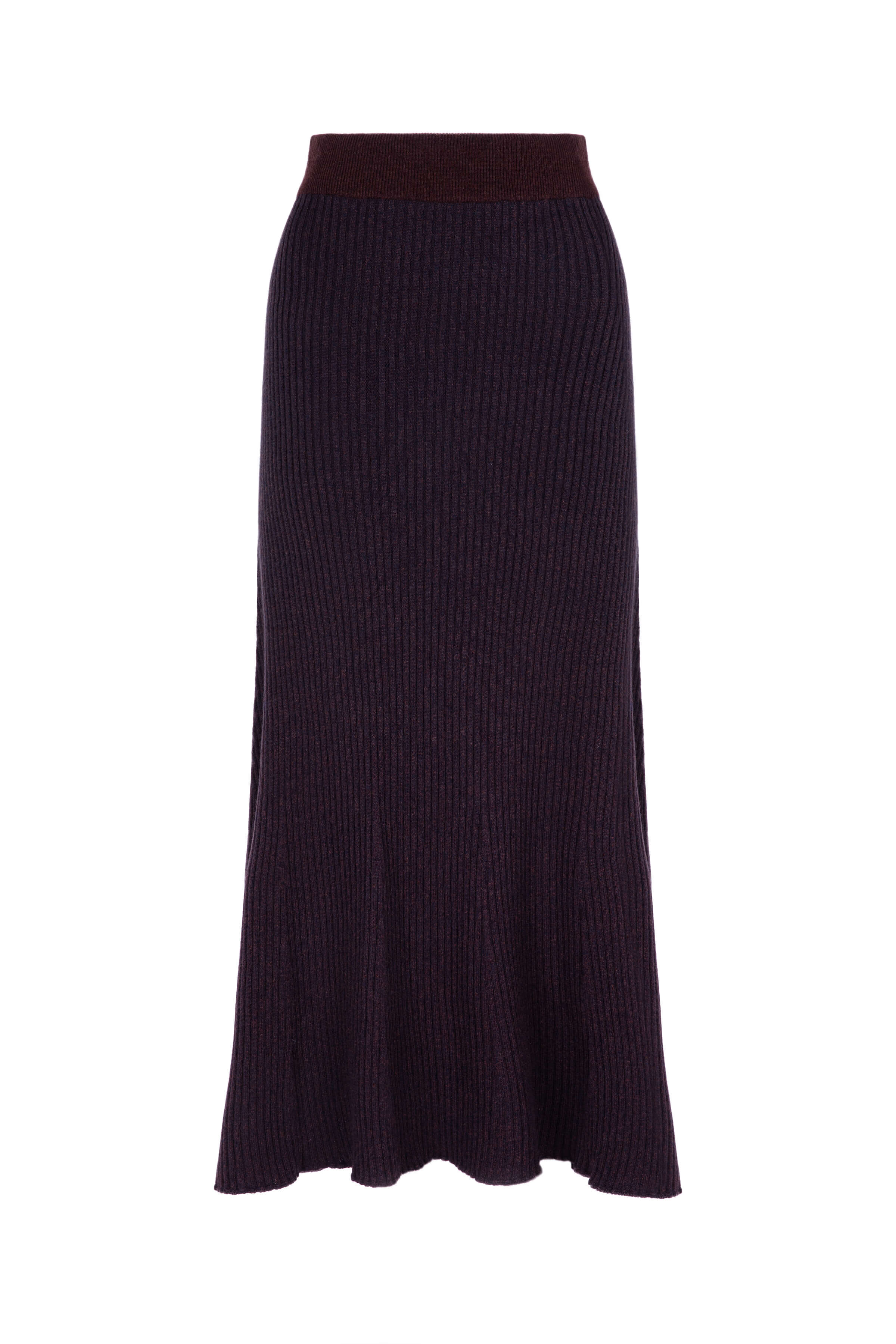 Ribbed Marl Dark Brown Cashmere Skirt