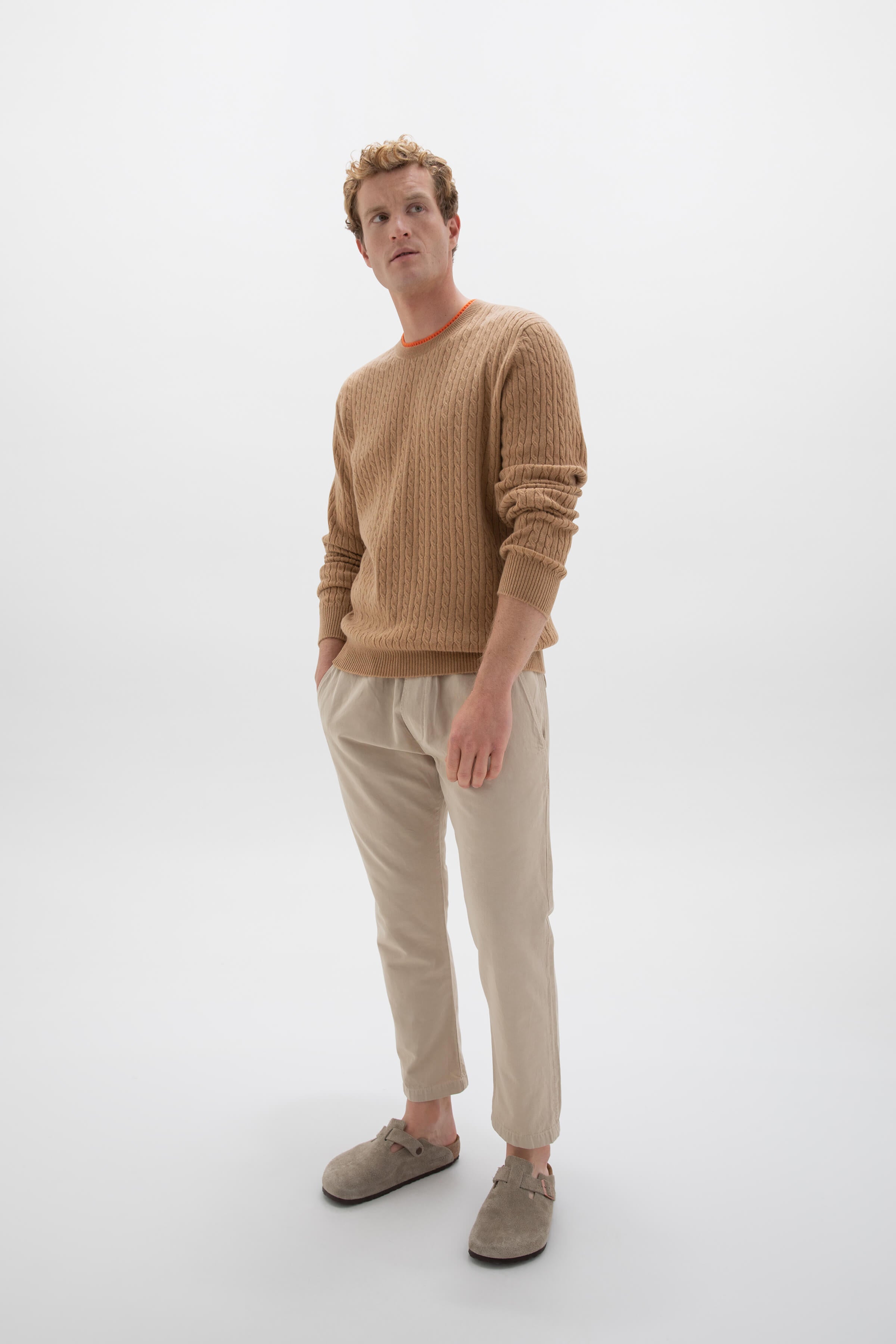 Contrast Trim Unisex Cable Cashmere Sweater