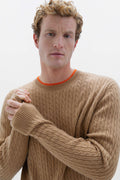 Contrast Trim Unisex Cable Cashmere Sweater