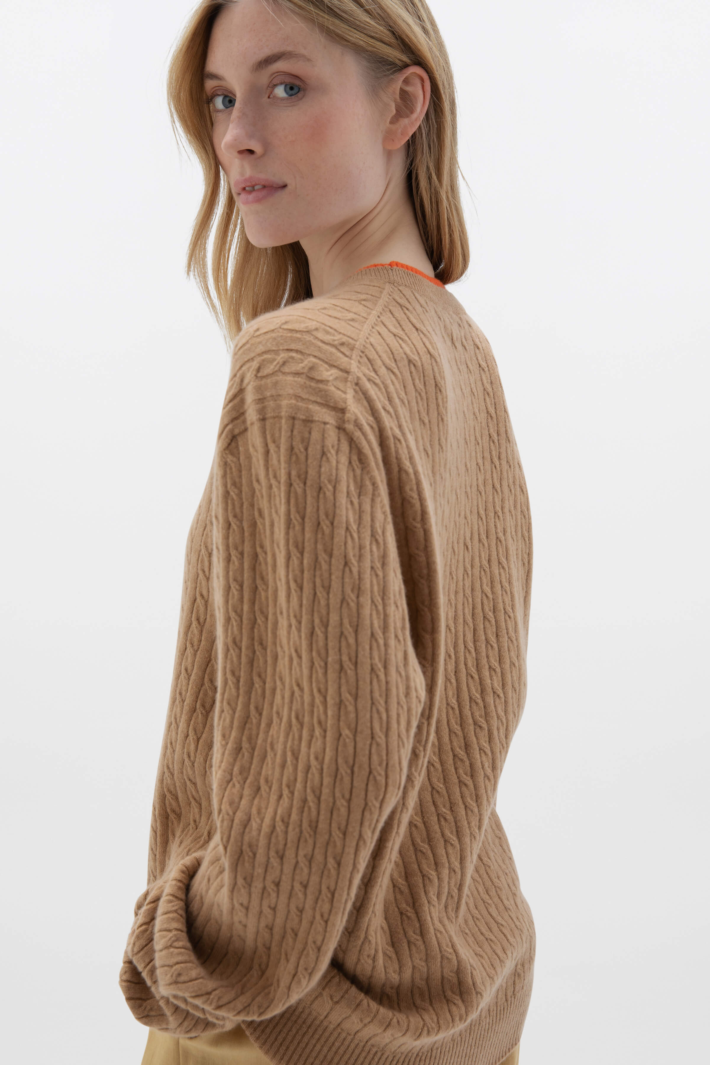 Contrast Trim Unisex Cable Cashmere Sweater