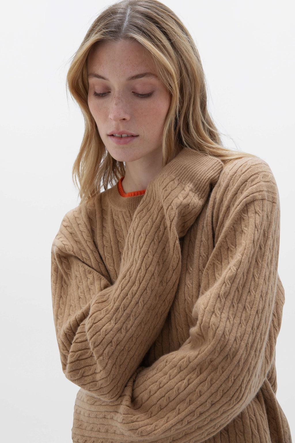 Contrast Trim Unisex Cable Cashmere Sweater