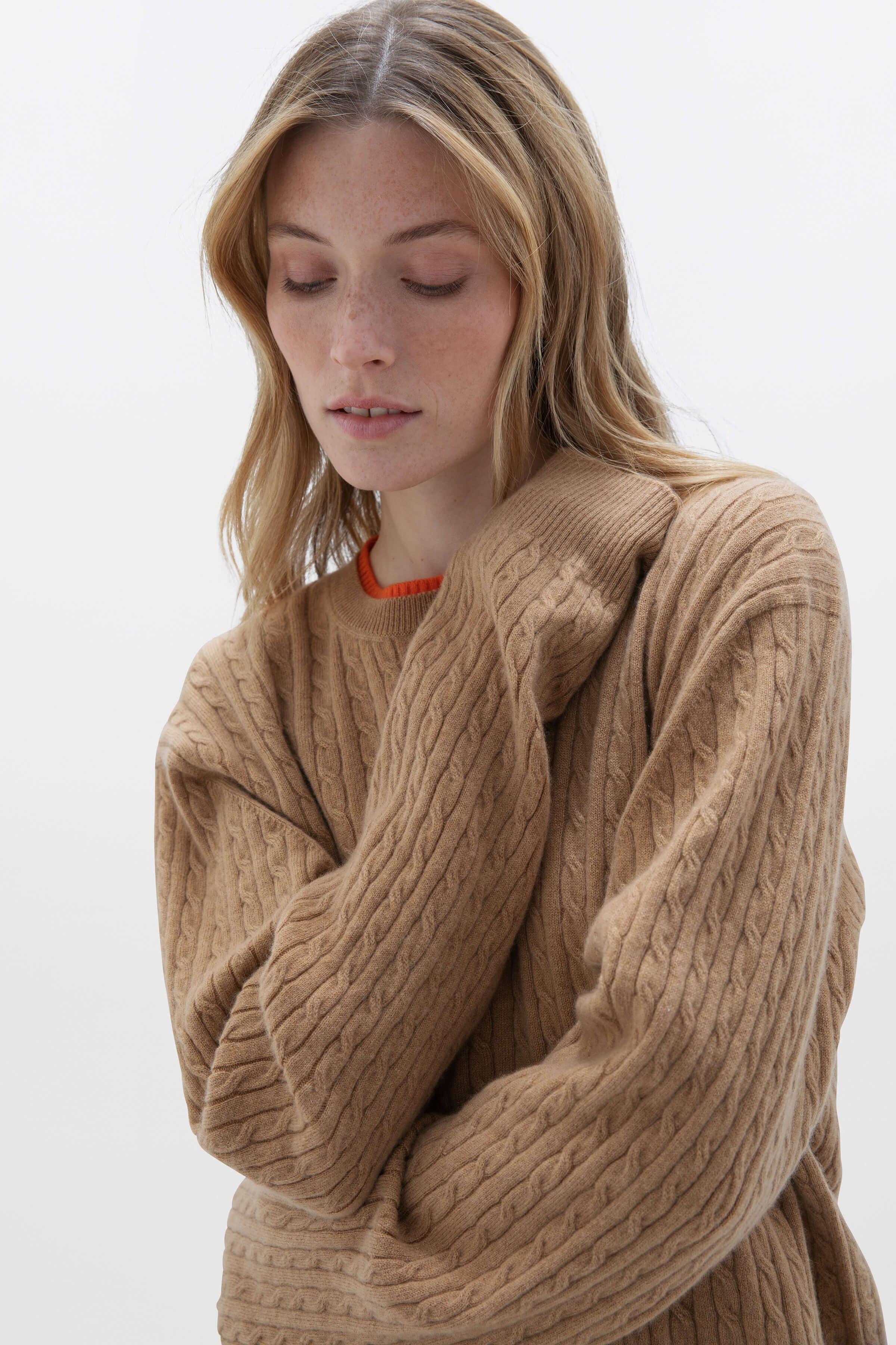 Contrast Trim Unisex Cable Cashmere Sweater