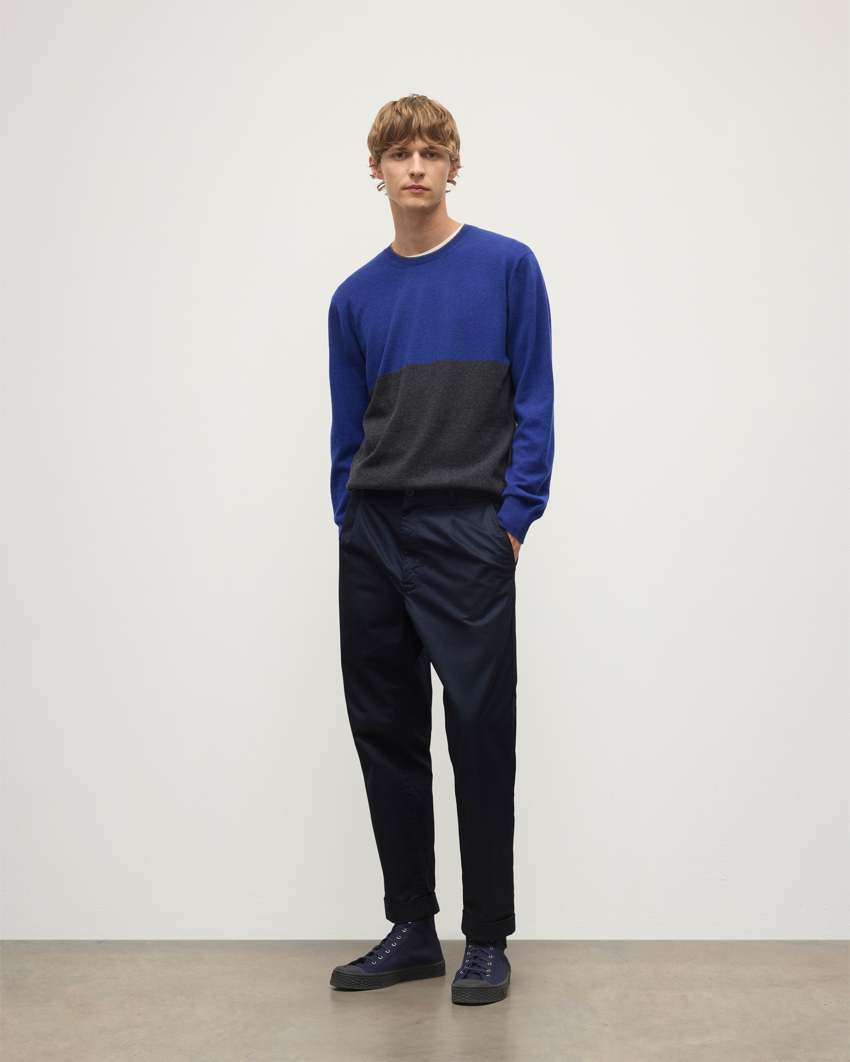 Shaded Charcoal & Blue Colour Block Cashmere Jumper