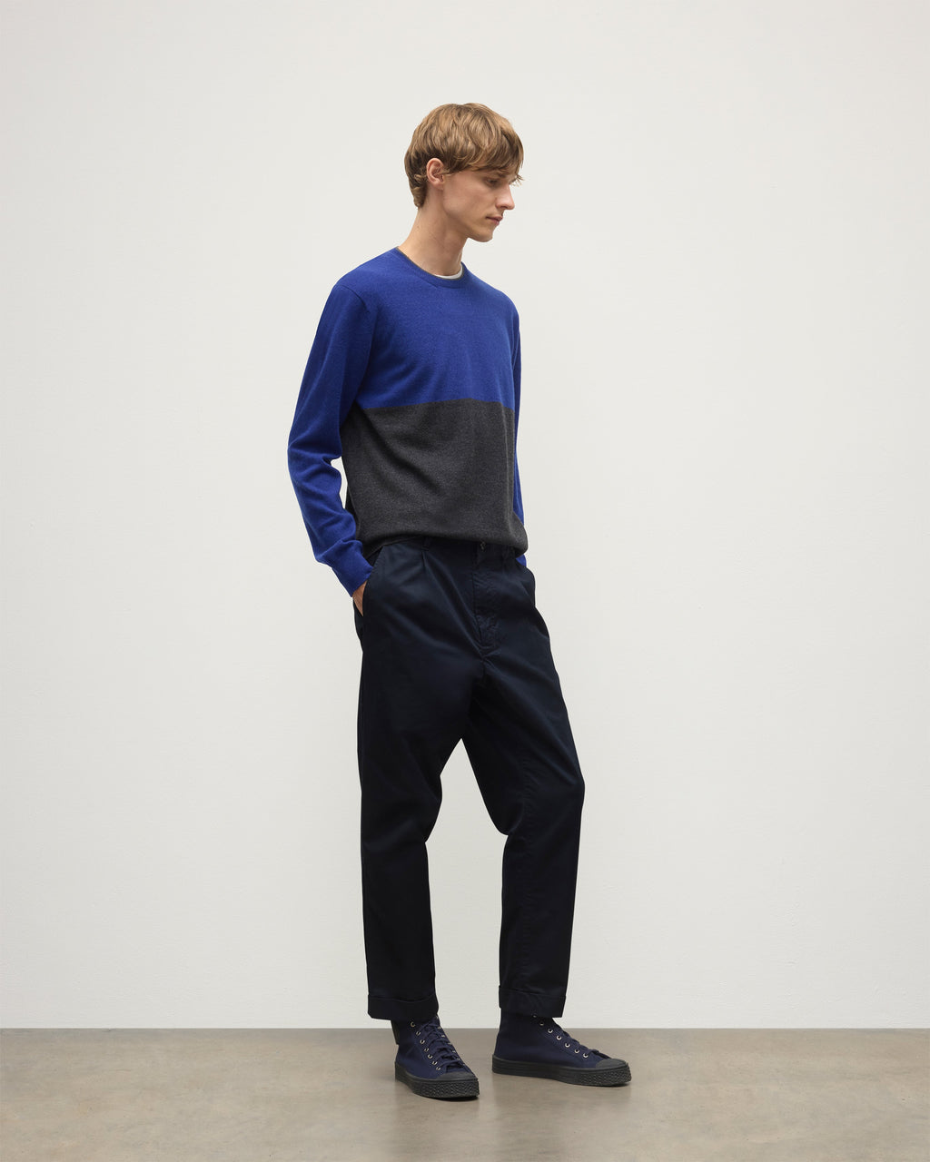 Shaded Charcoal & Blue Colour Block Cashmere Jumper