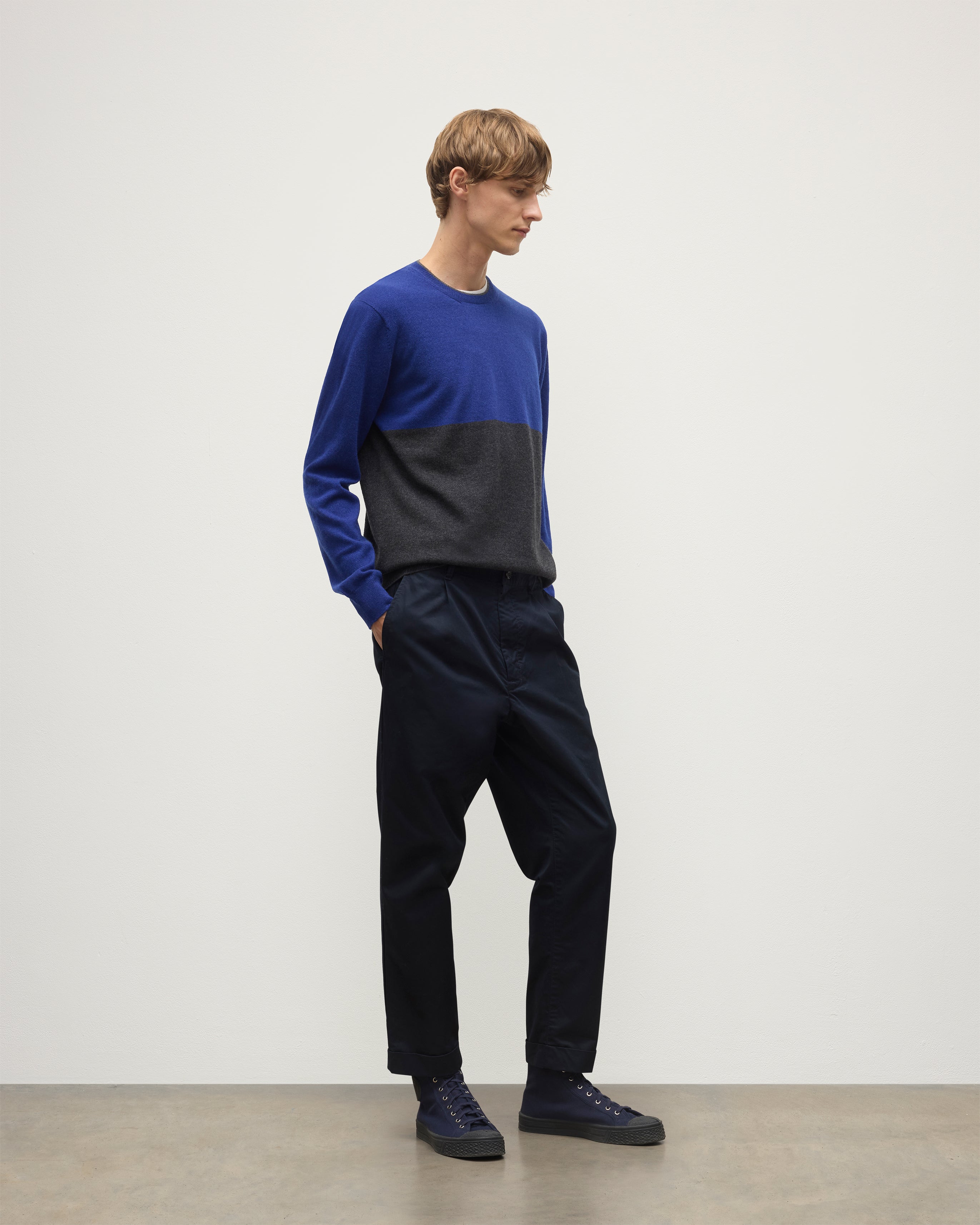 Shaded Charcoal & Blue Colour Block Cashmere Jumper