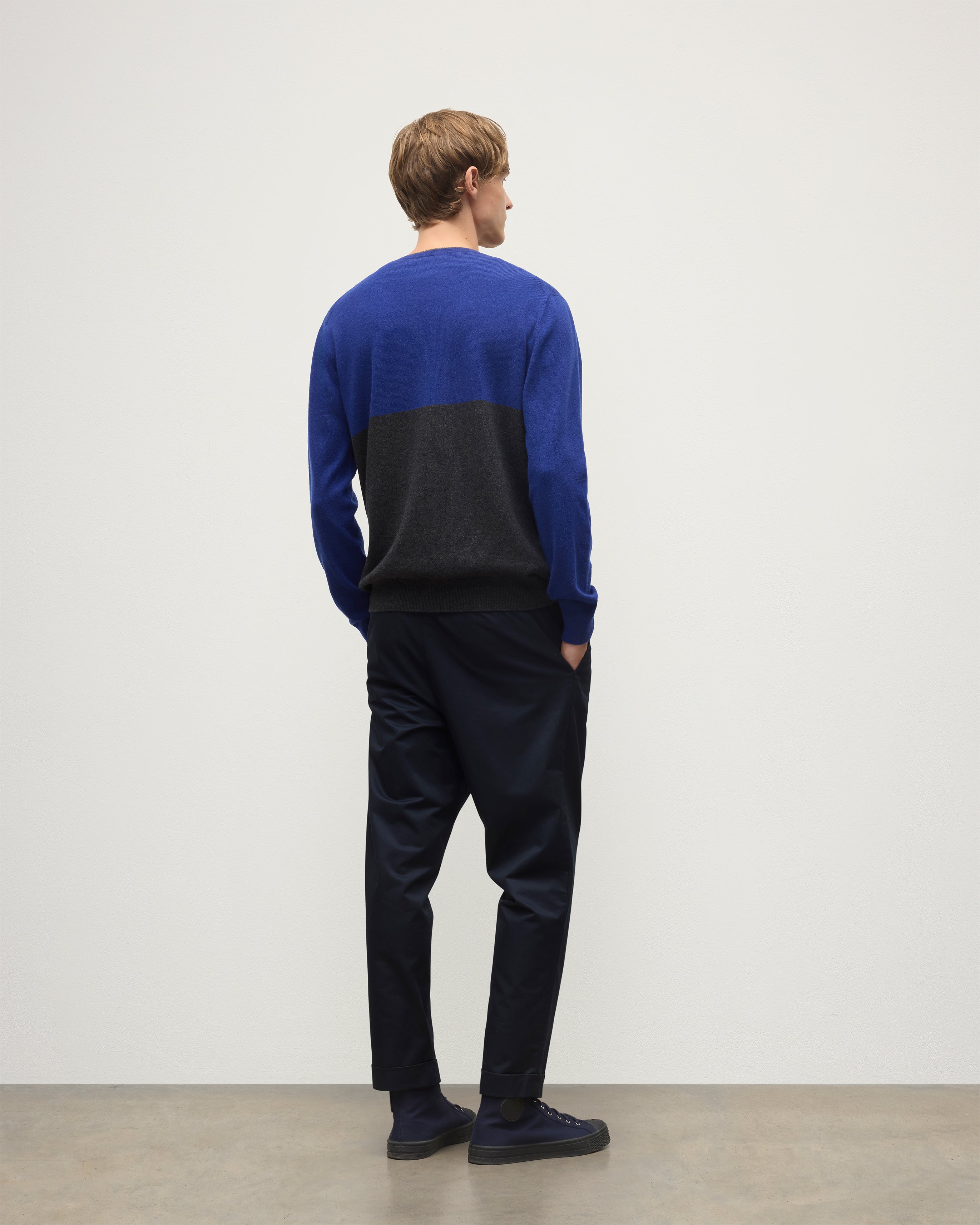 Shaded Charcoal & Blue Colour Block Cashmere Jumper