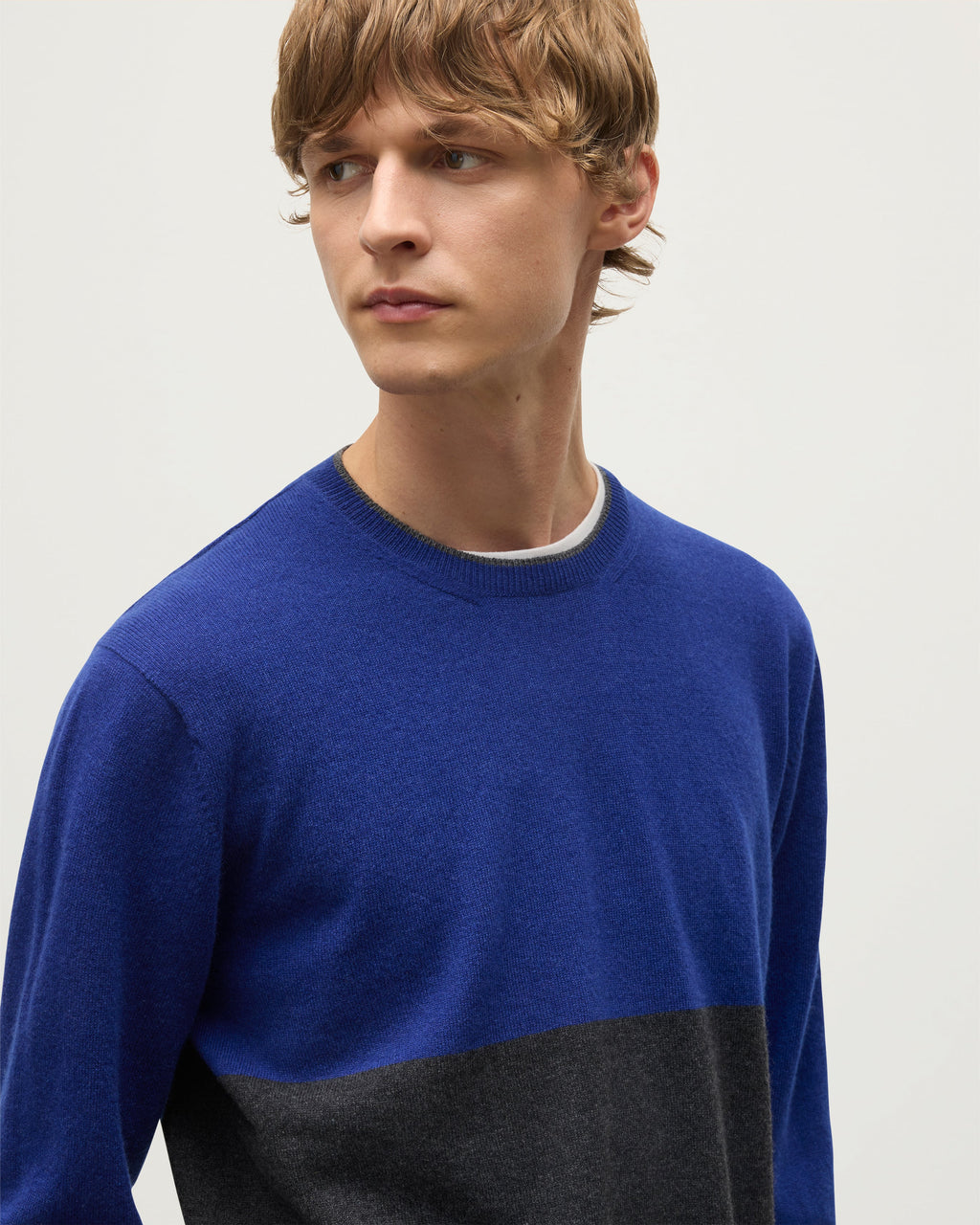Shaded Charcoal & Blue Colour Block Cashmere Jumper