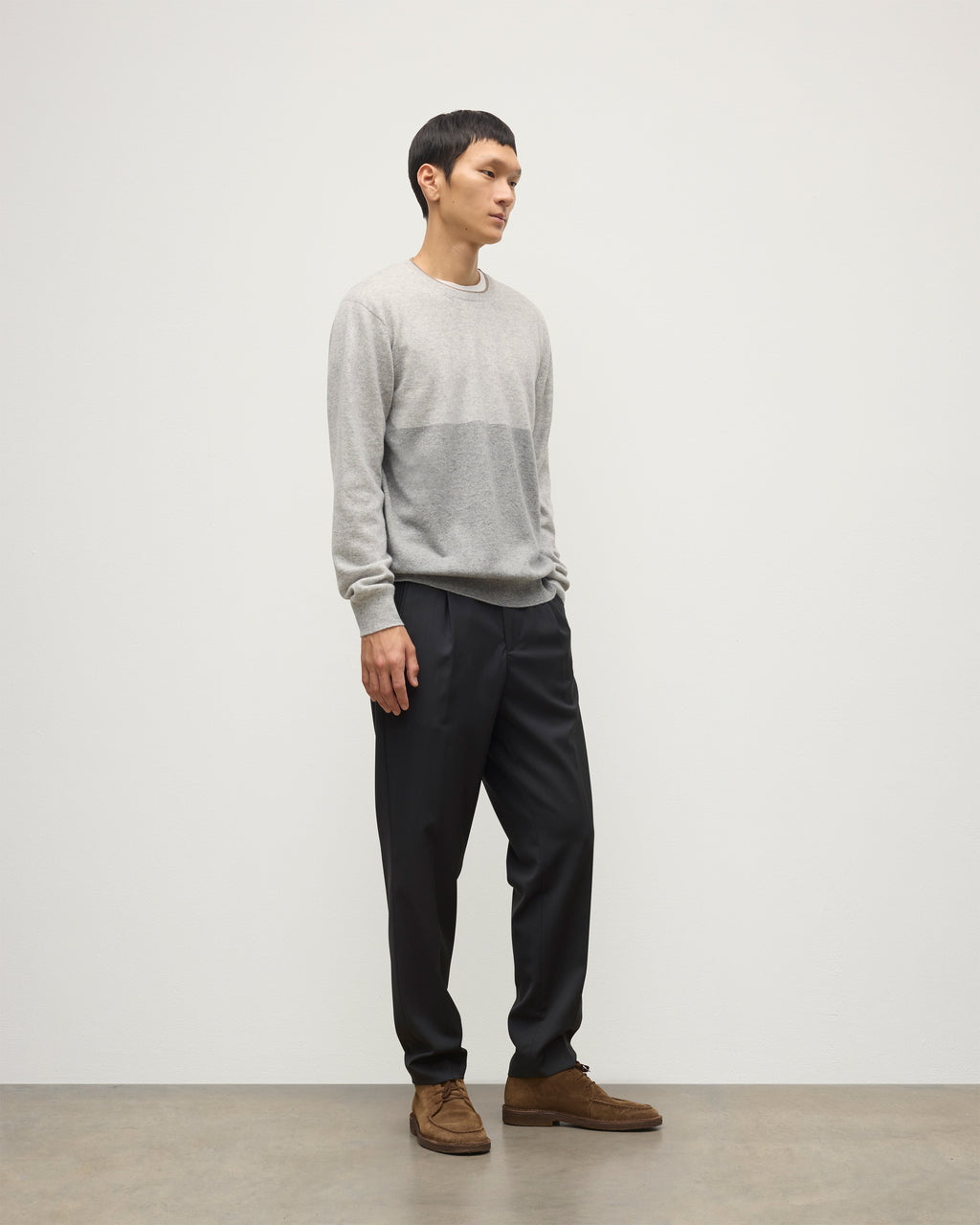 Shaded Grey Colour Block Cashmere Jumper