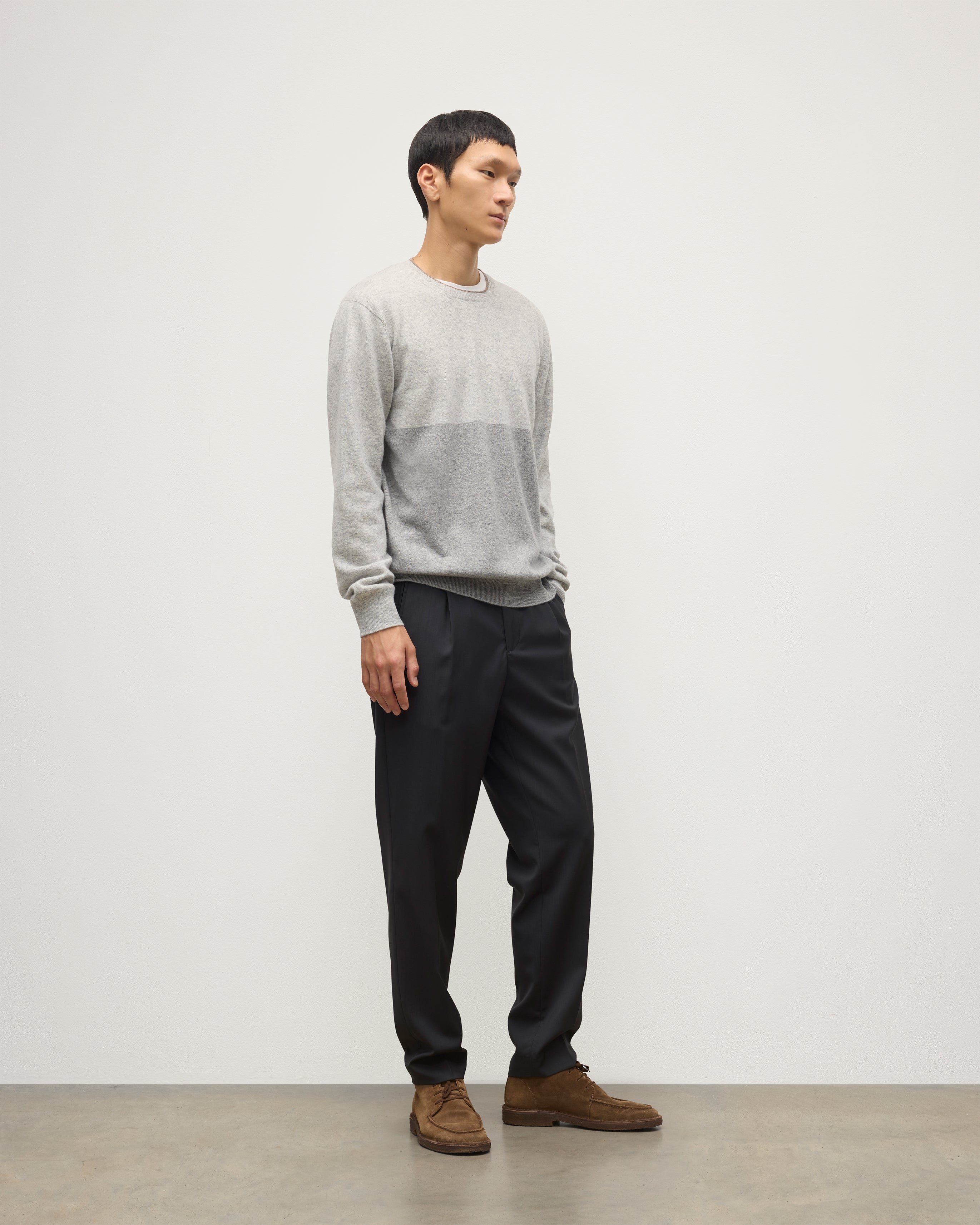 Shaded Grey Colour Block Cashmere Jumper