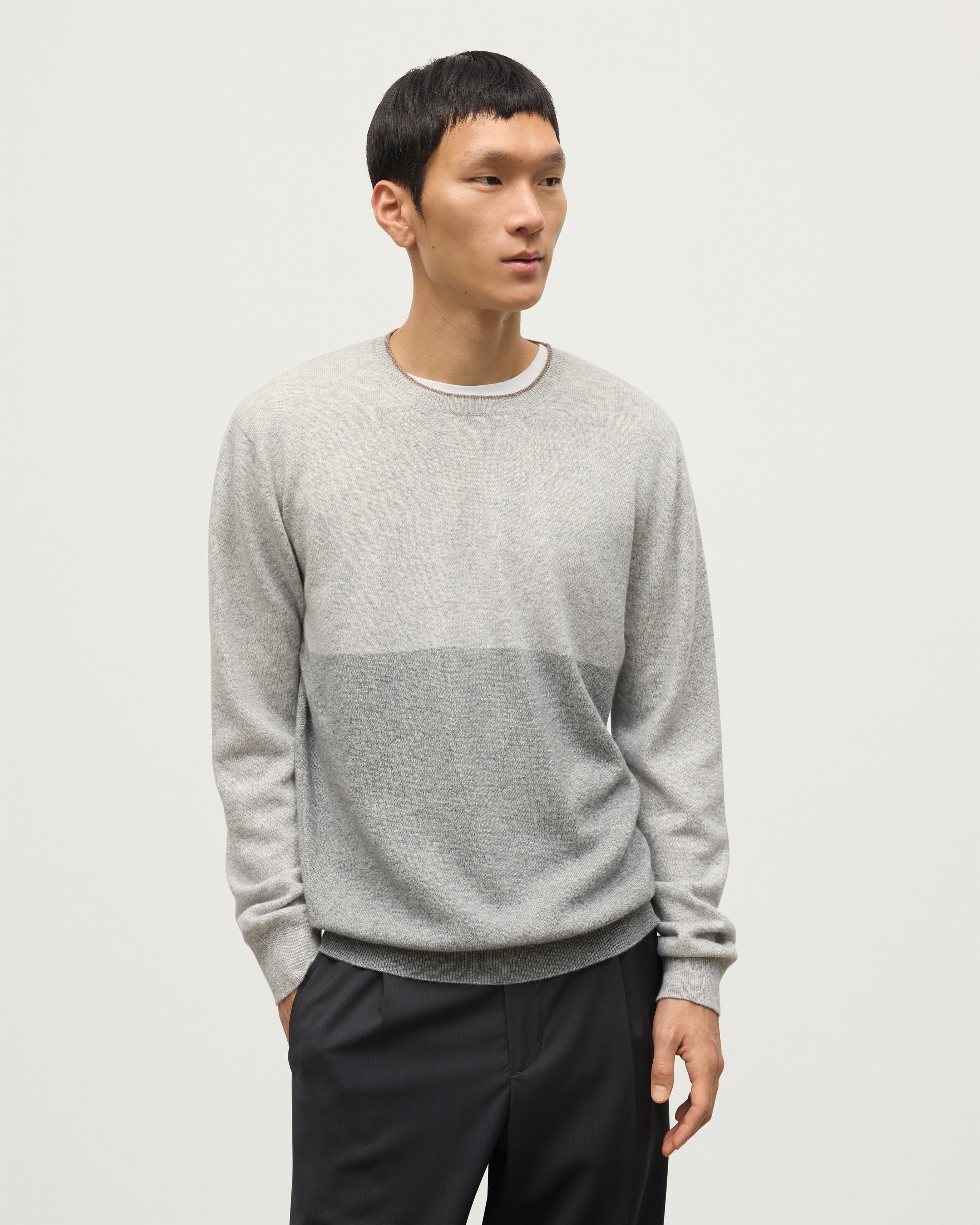 Shaded Grey Colour Block Cashmere Jumper