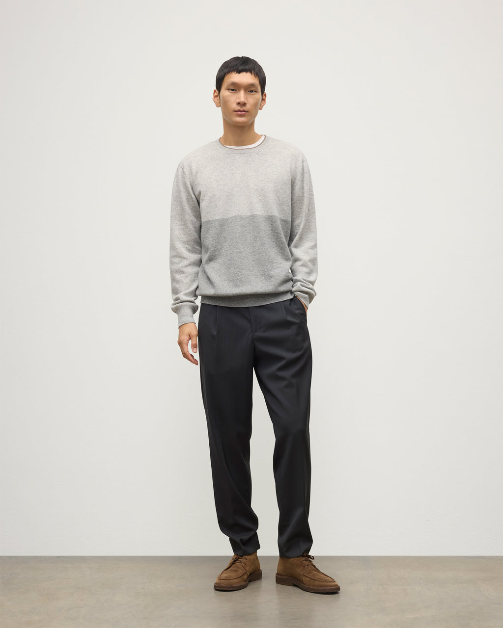 Shaded Grey Colour Block Cashmere Jumper