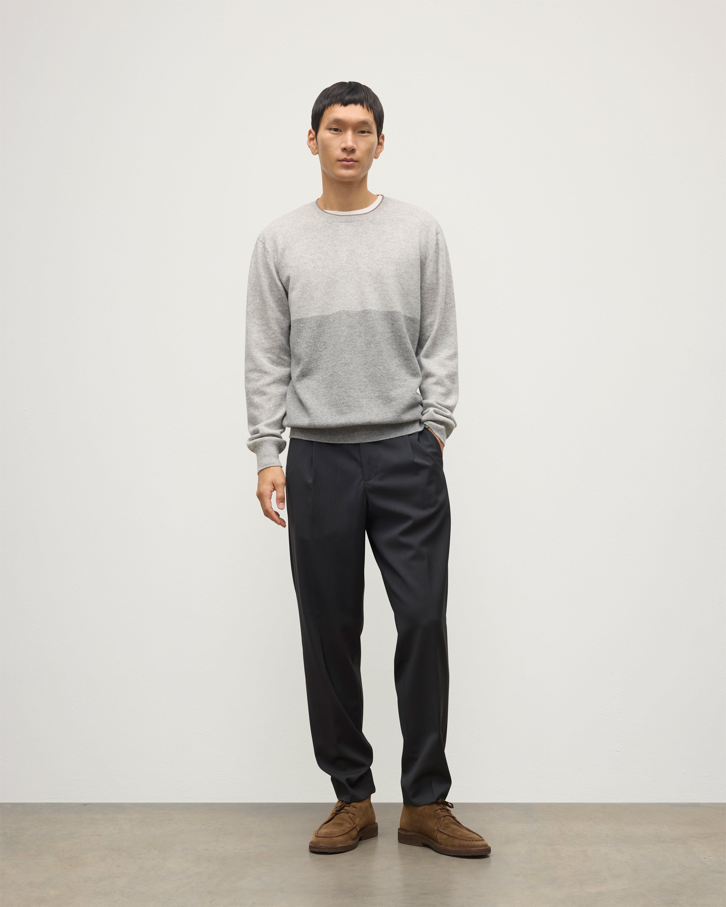 Shaded Grey Colour Block Cashmere Jumper