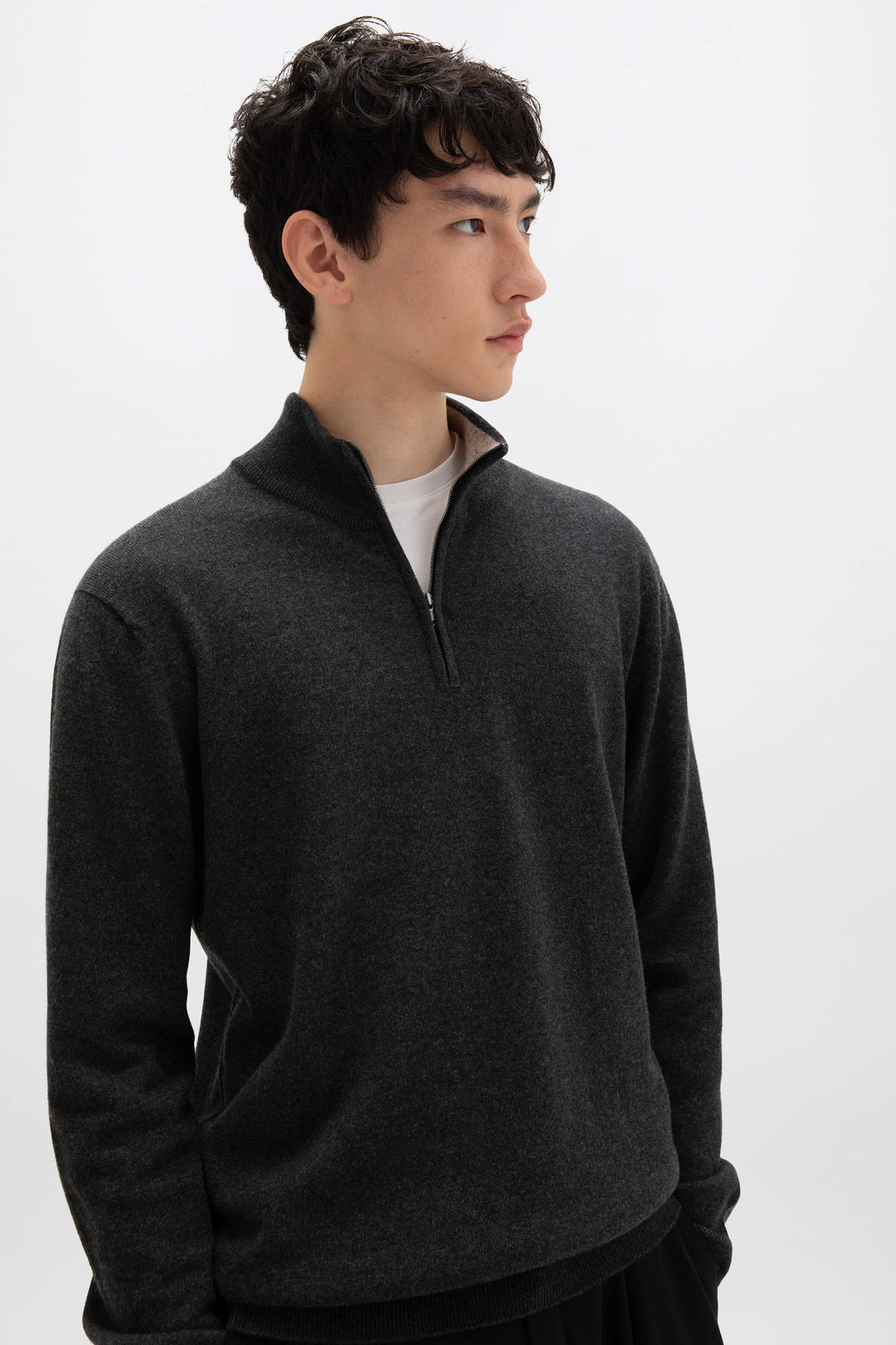 Charcoal Contrast Trim Cashmere Jumper