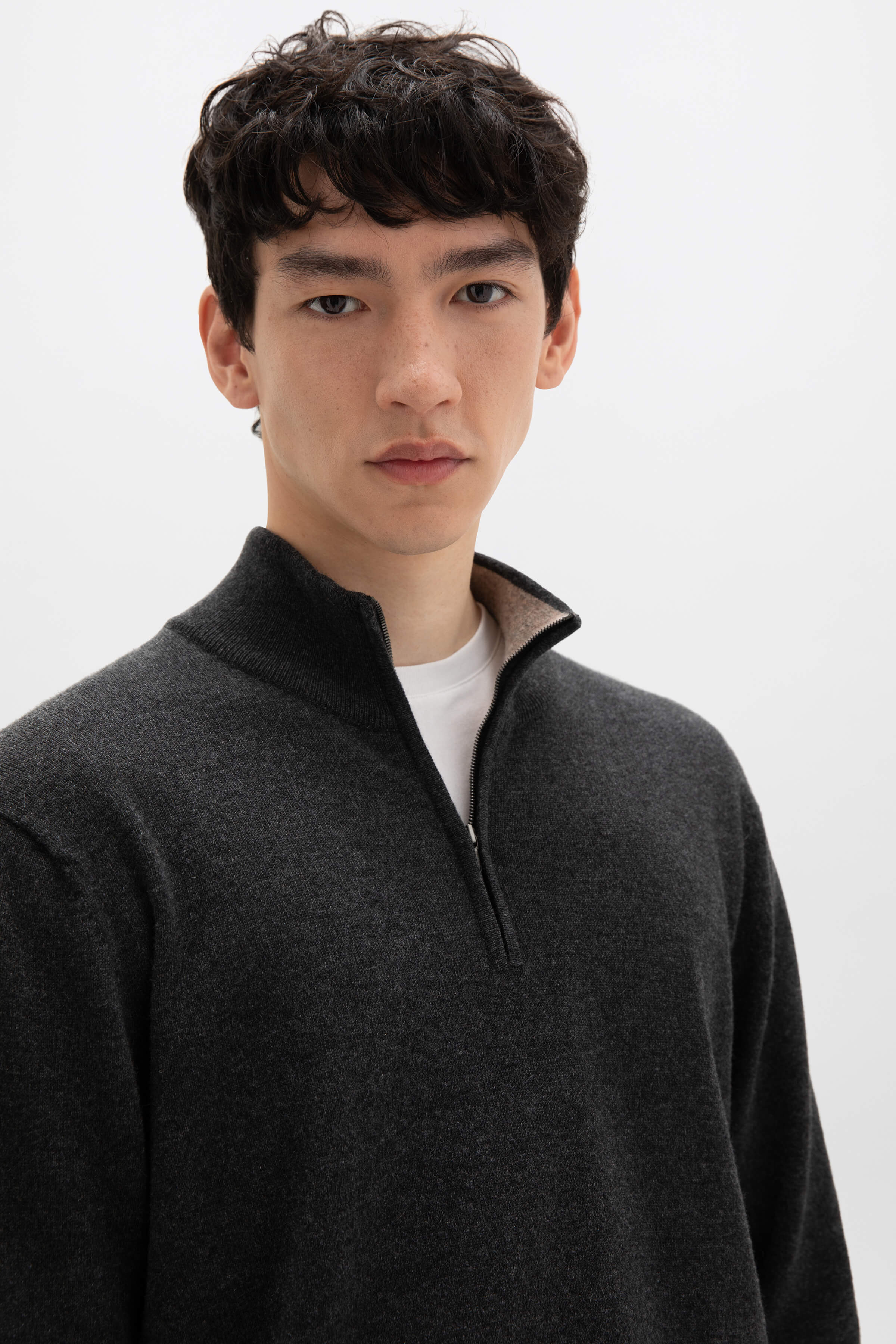 Charcoal Contrast Trim Cashmere Jumper
