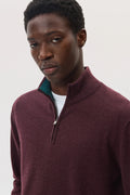 Contrast Trim Deep Red Cashmere Zip Neck Jumper
