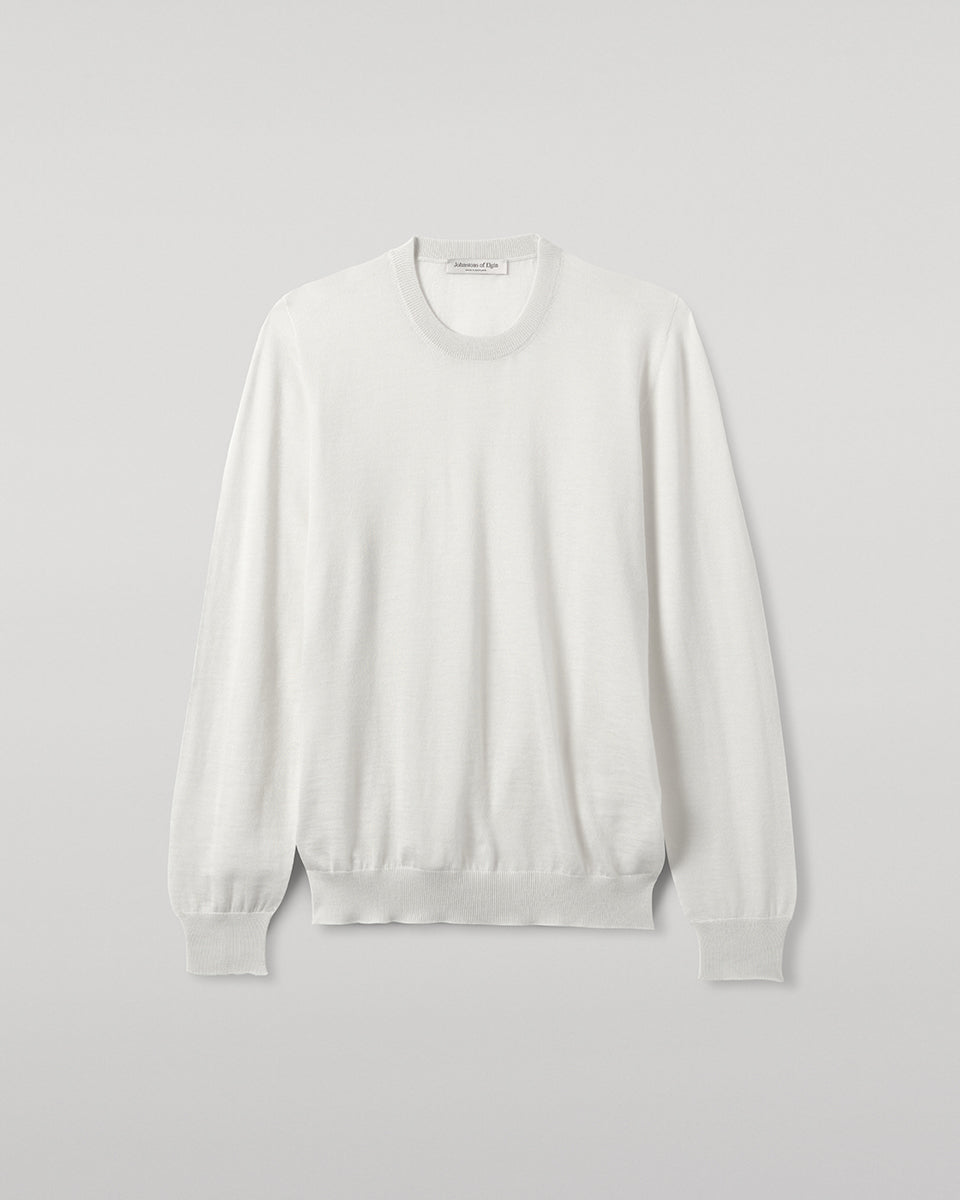 Superfine Cashmere White Round Neck Jumper