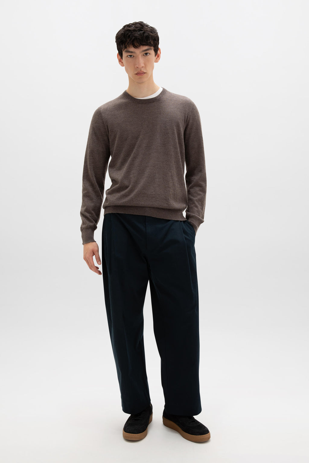 Superfine Cashmere Round Neck Brown Jumper