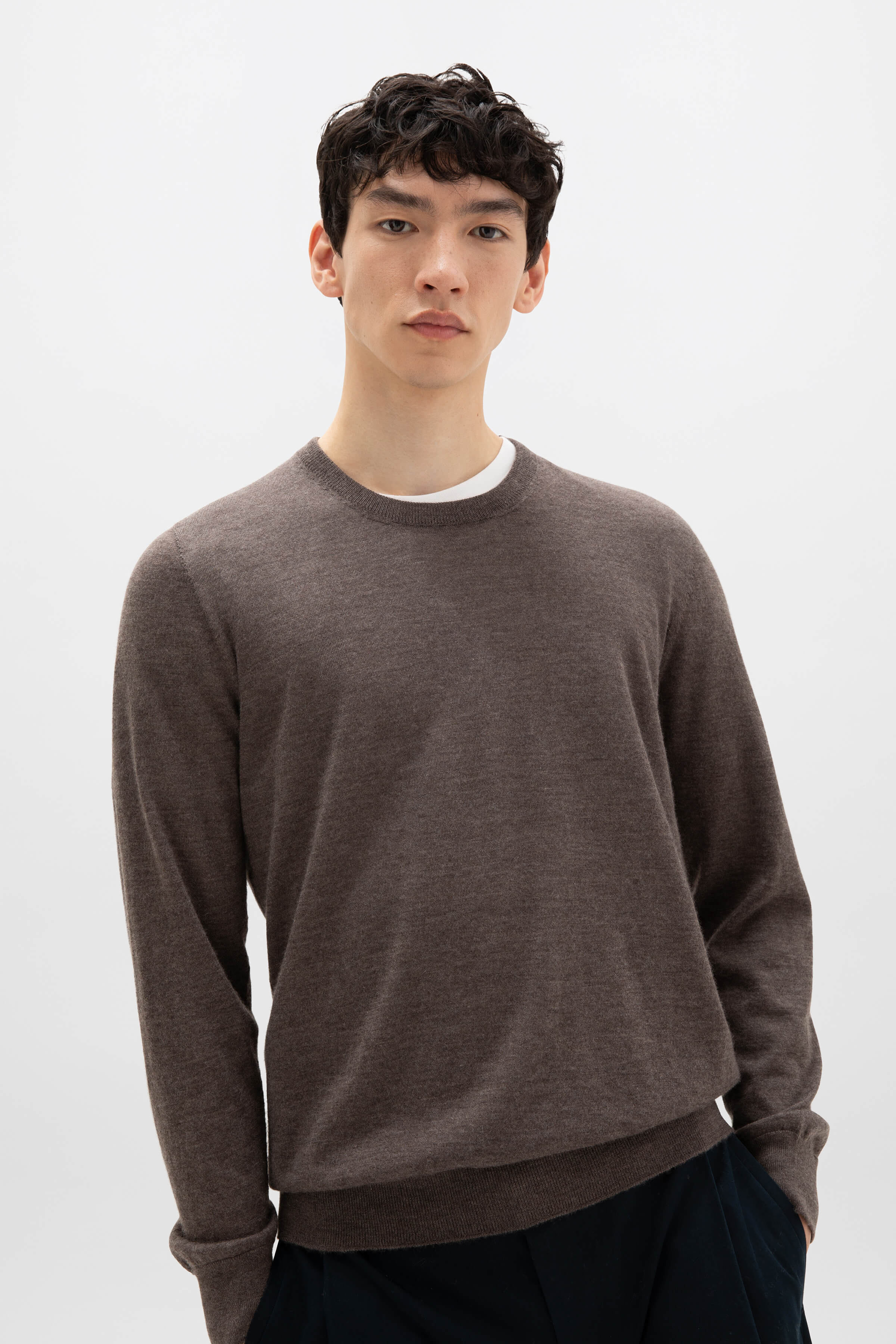 Superfine Cashmere Round Neck Brown Jumper
