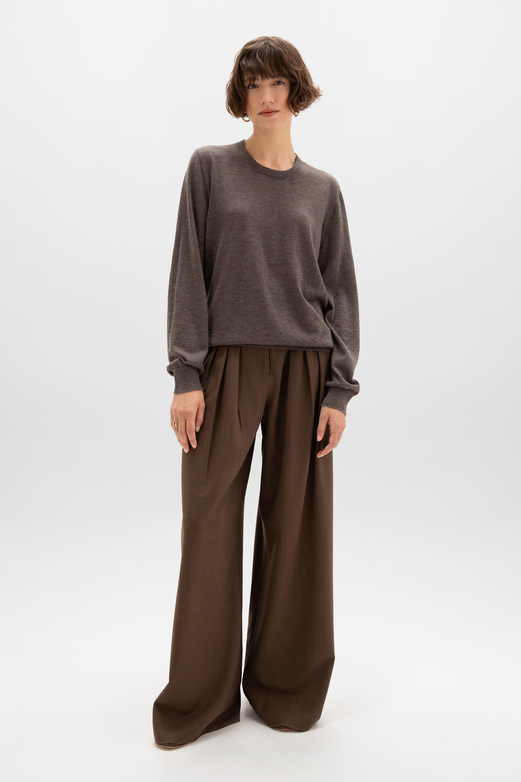 Superfine Cashmere Round Neck Brown Jumper
