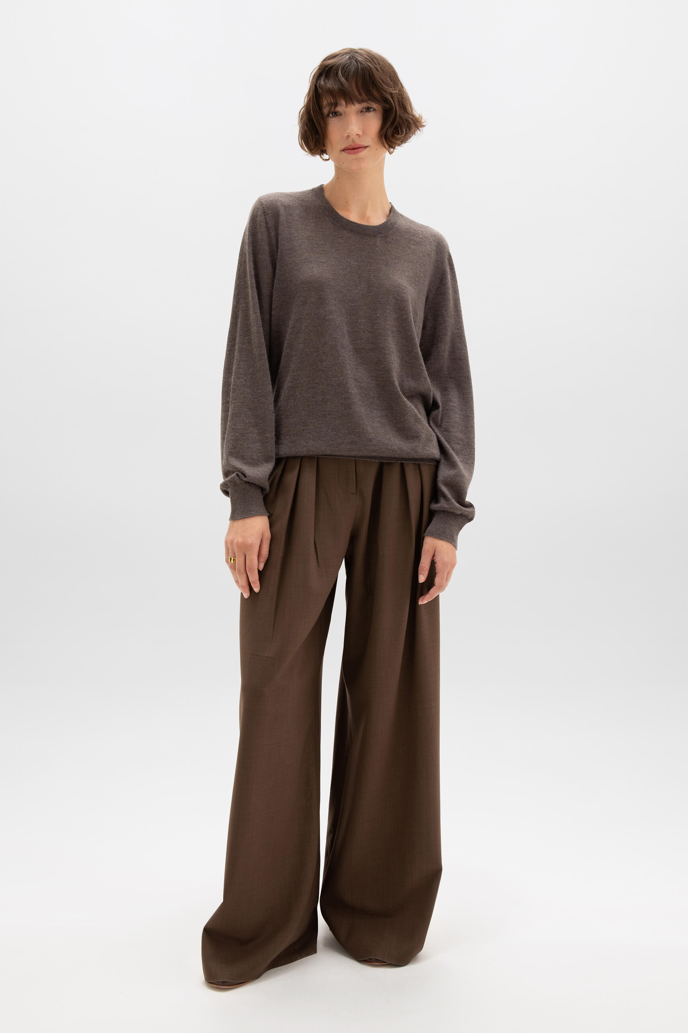 Superfine Cashmere Round Neck Brown Jumper