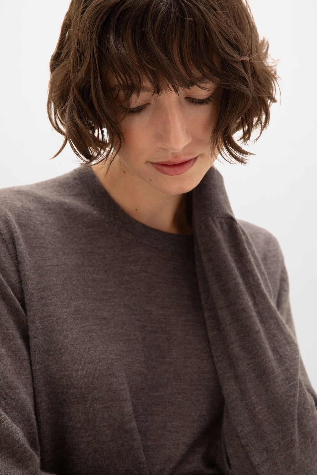 Superfine Cashmere Round Neck Brown Jumper