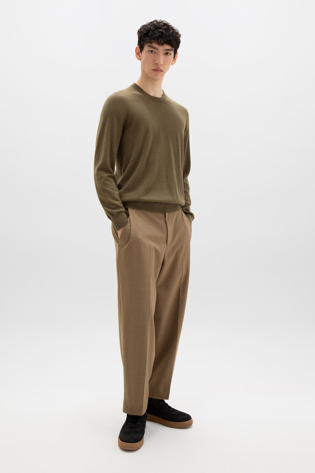 Superfine Cashmere Round Neck Olive Green Jumper