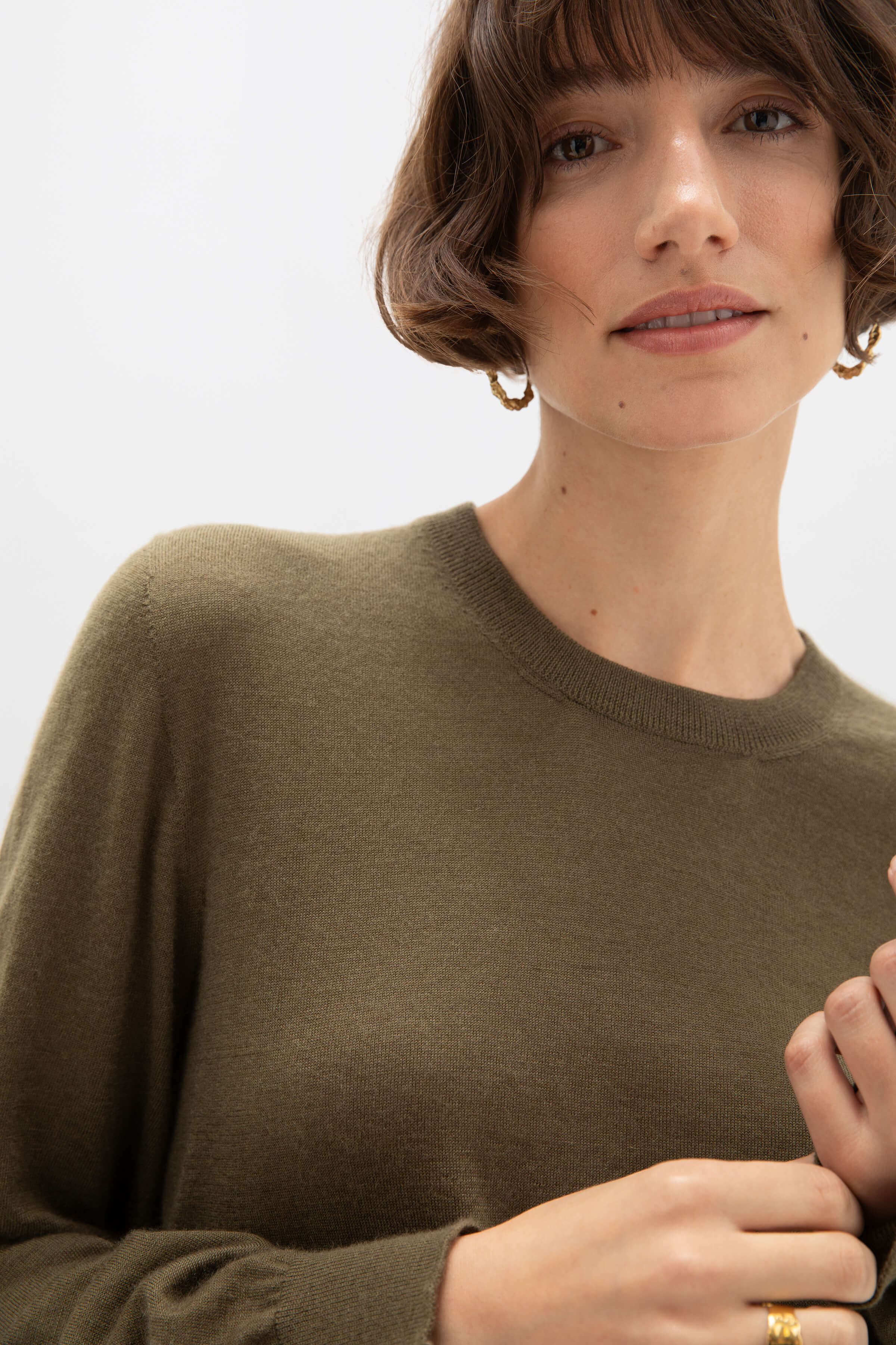 Superfine Cashmere Round Neck Olive Green Jumper