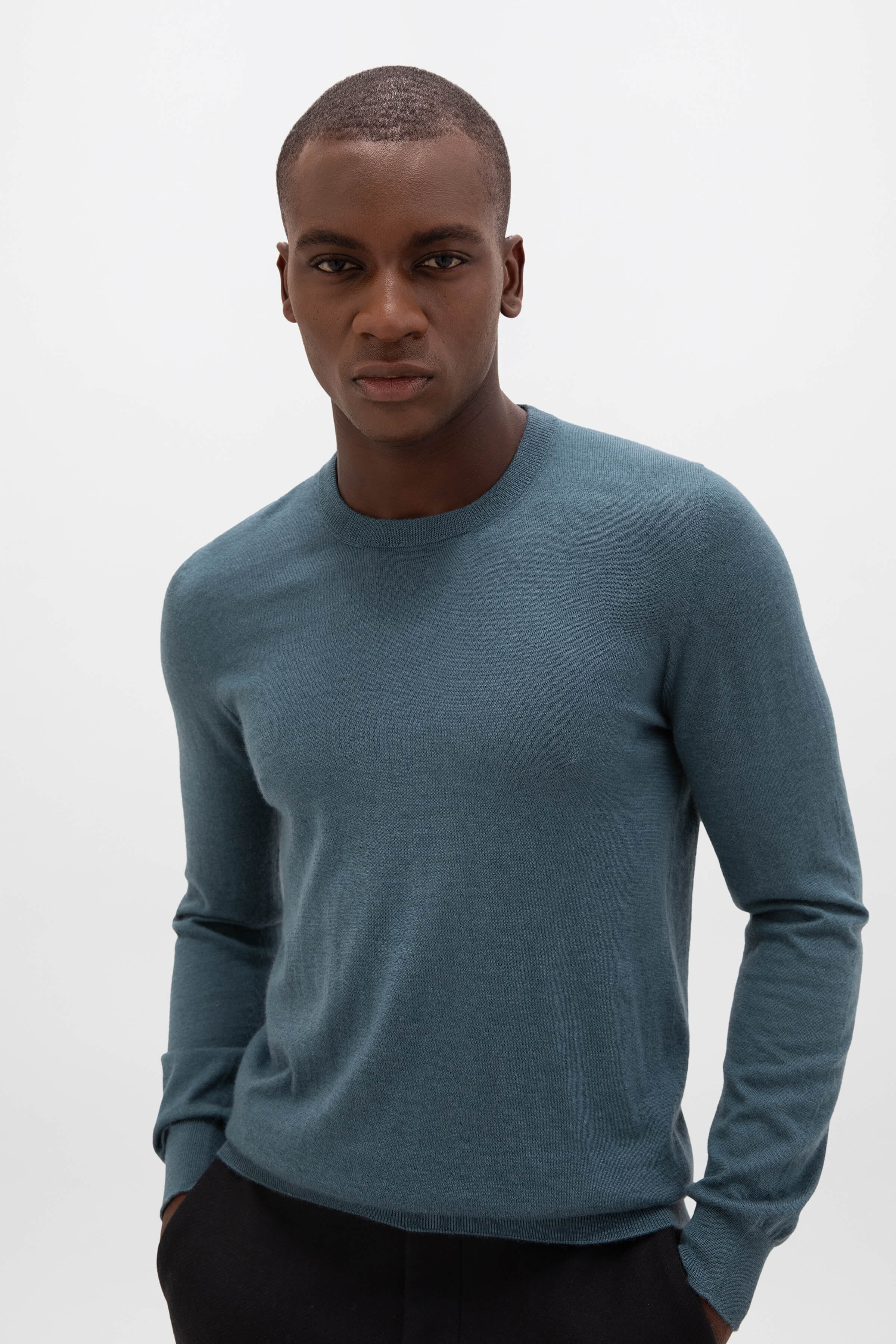 Superfine Cashmere Round Neck Blue Jumper