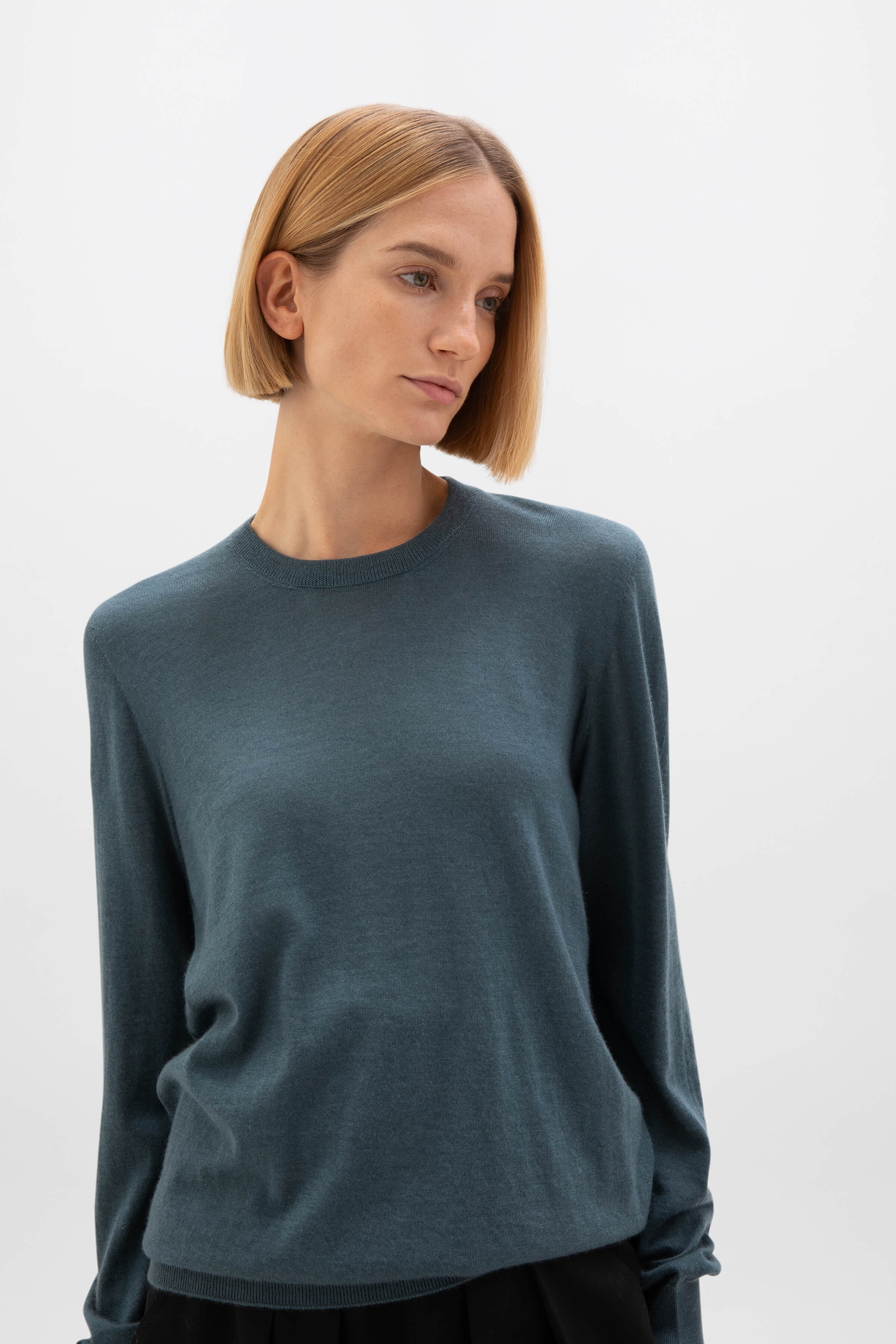 Superfine Cashmere Round Neck Blue Jumper