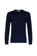 Superfine Cashmere Navy V Neck Jumper