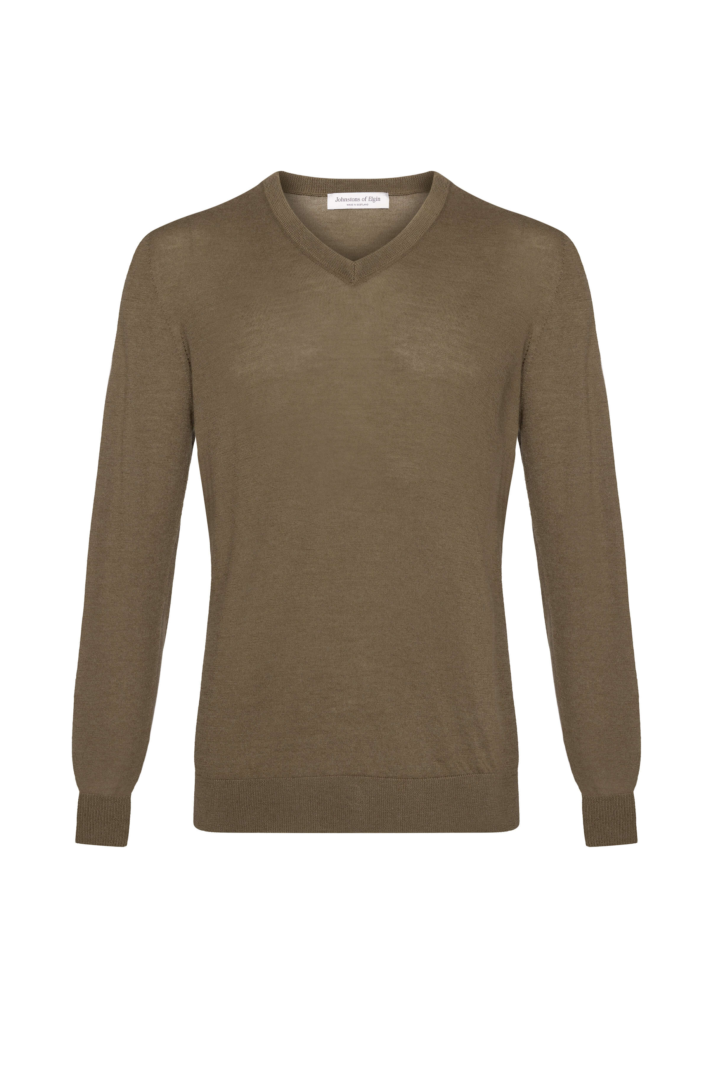 Superfine Cashmere V Neck Olive Green Jumper