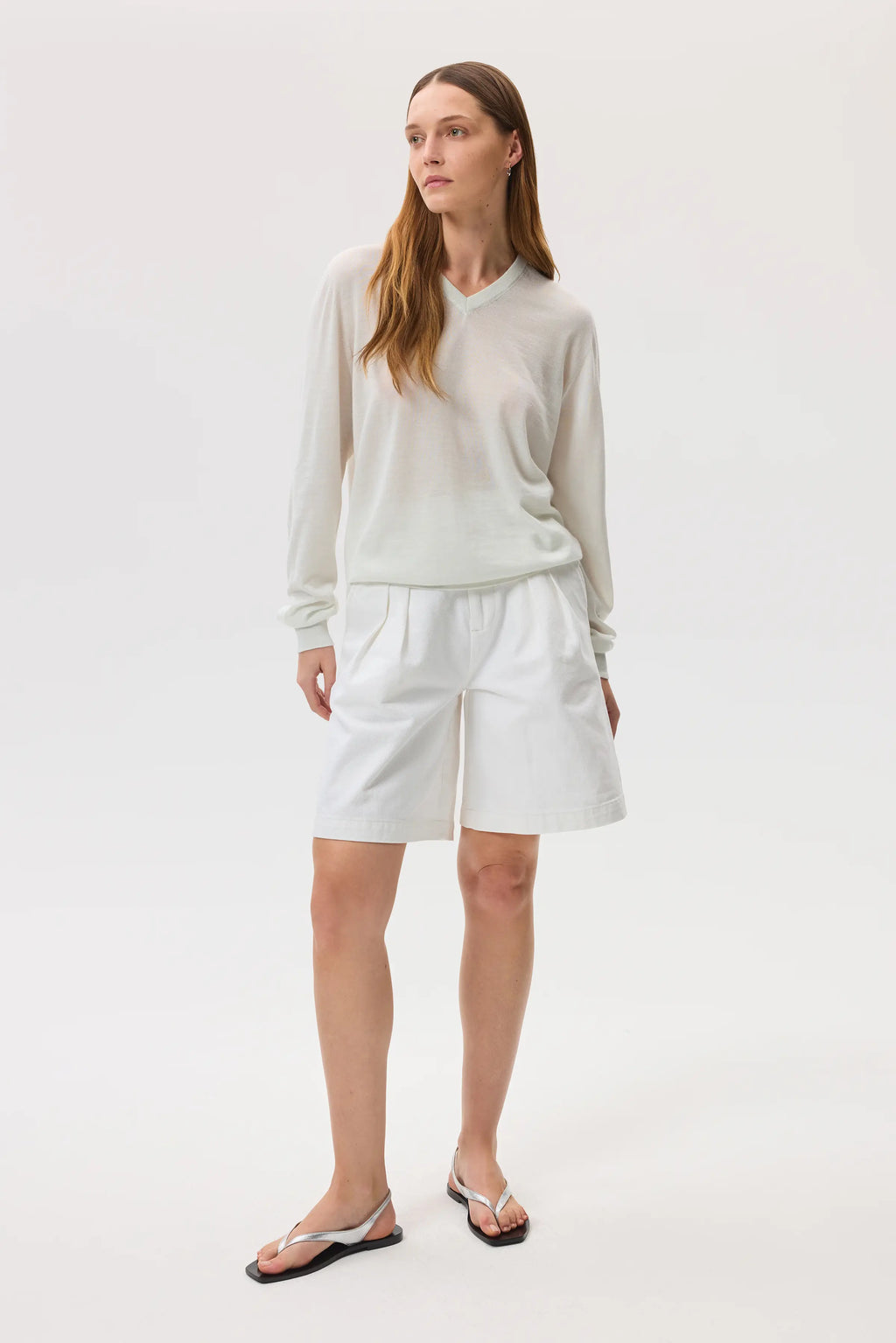 Superfine Cashmere V Neck White Jumper