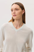 Superfine Cashmere V Neck White Jumper