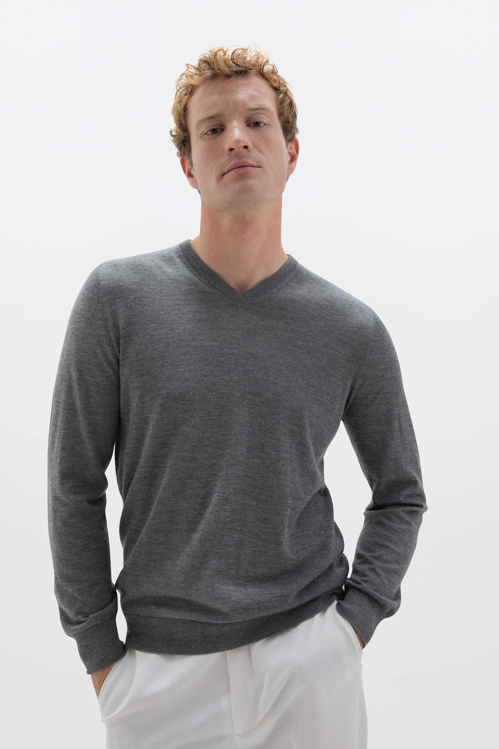 Superfine Cashmere Mid Grey V Neck Jumper