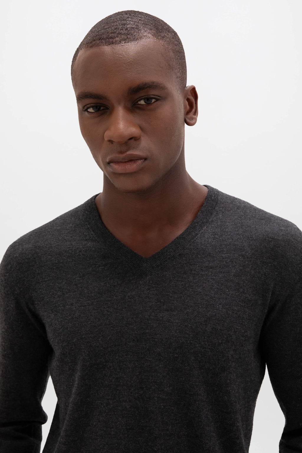Superfine Cashmere Charcoal V Neck Jumper
