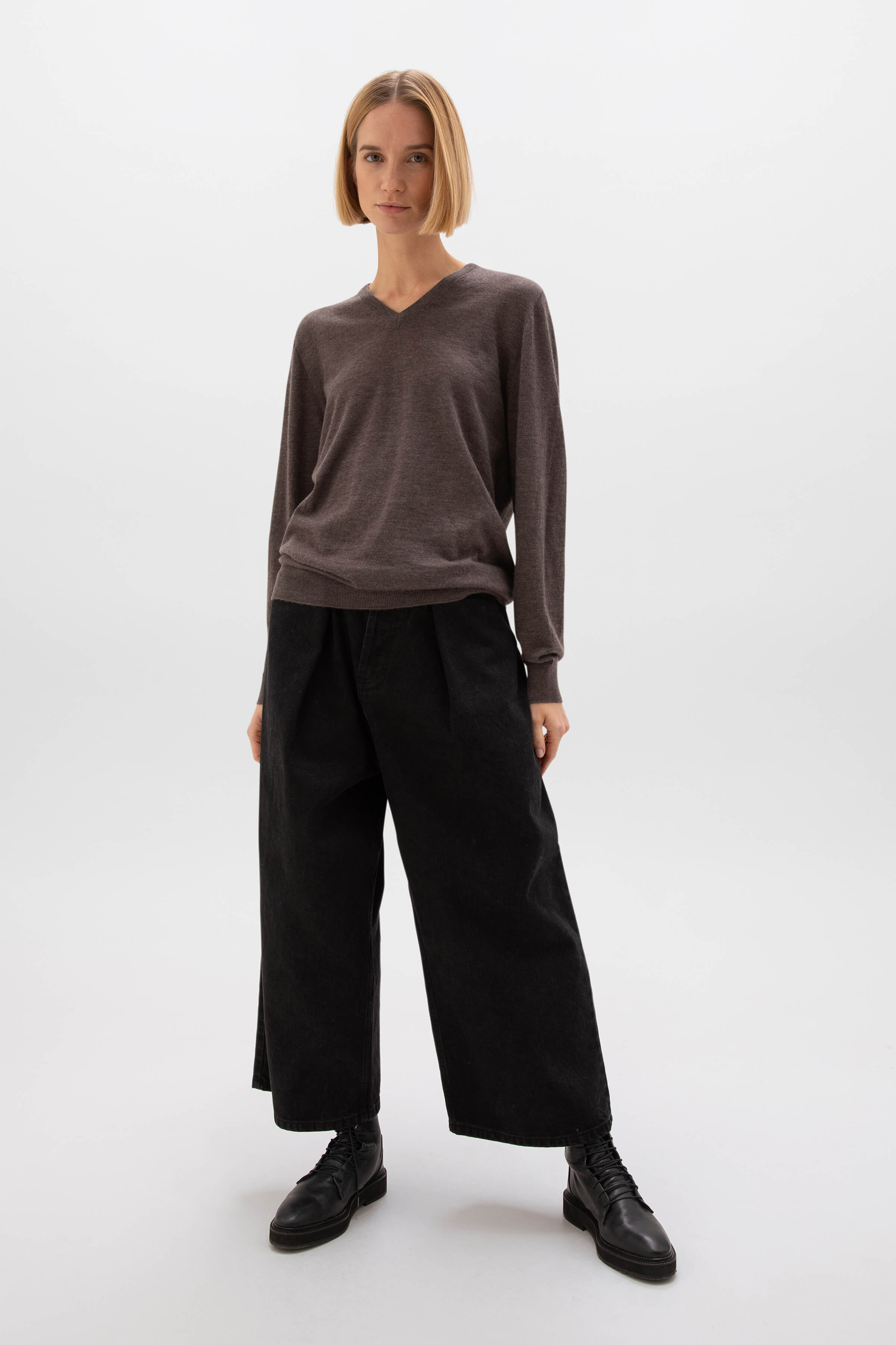 Superfine Cashmere V Neck Brown Jumper